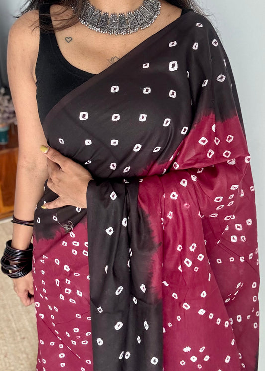 Maroon with black Sungudi/Bandhani, soft cotton - YCCOTNSEMS77