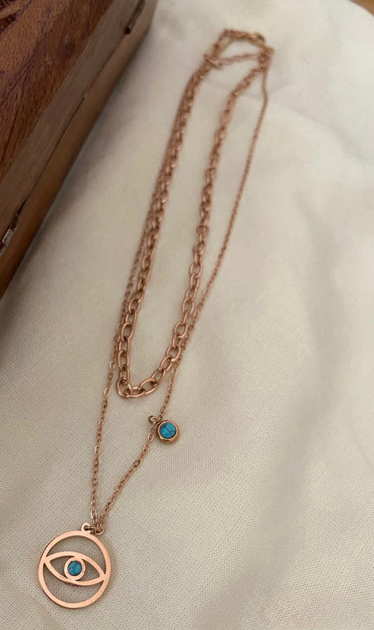 Rose gold plated, doube layered chain with charms - YCGPC254