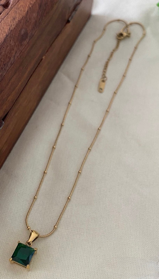 Gold plated chain, green pendant - YCGPC249