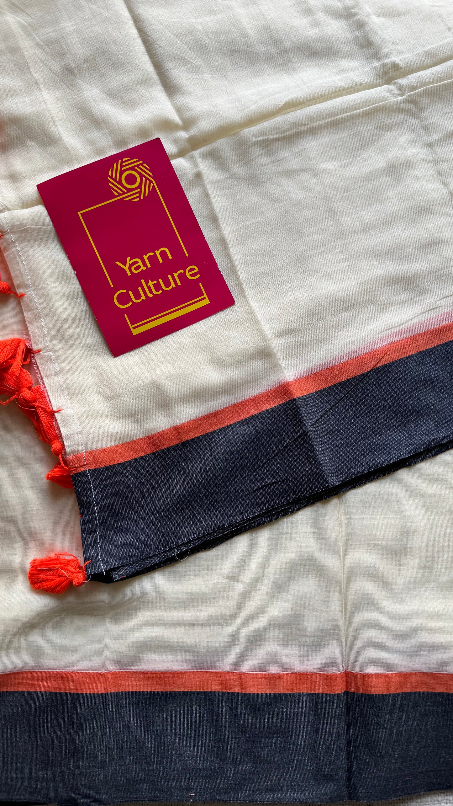 Ivory mul saree with black and orange border - YCBCMCFE293