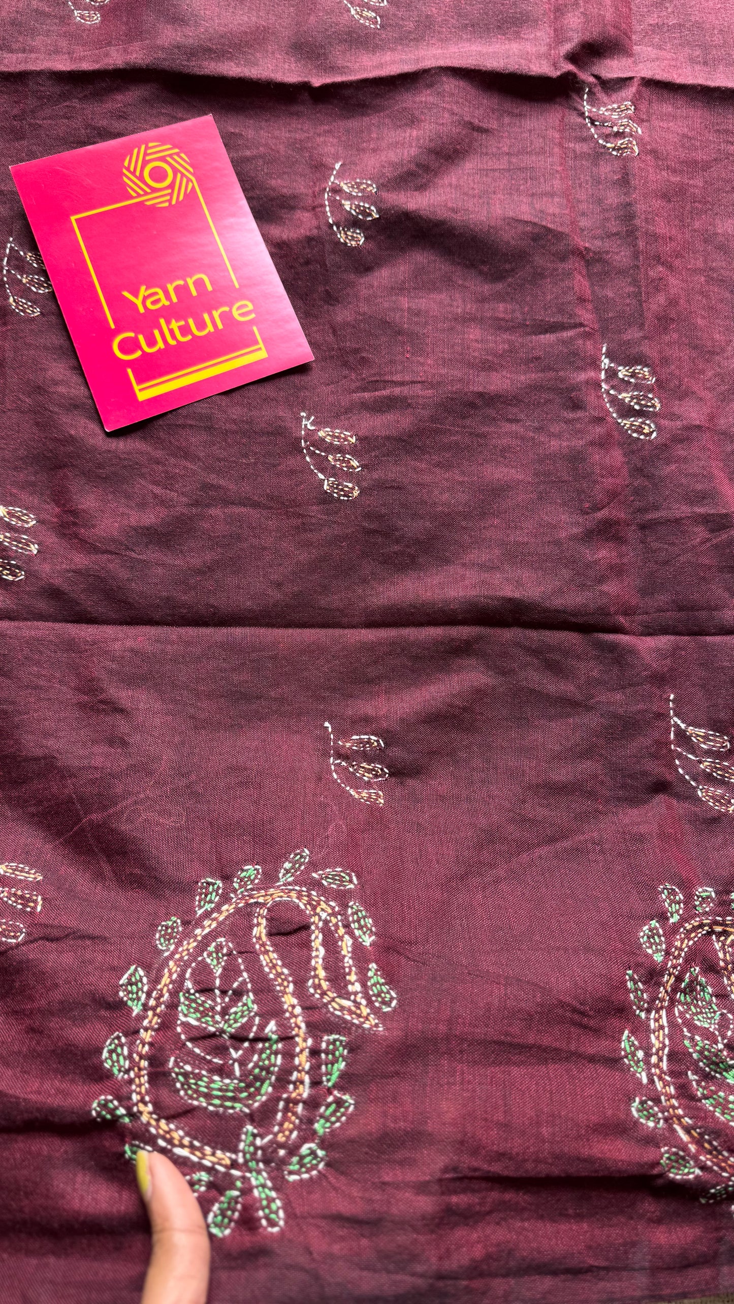 Embroidered maroon kantha weave in soft cotton - YCBCKKJA147