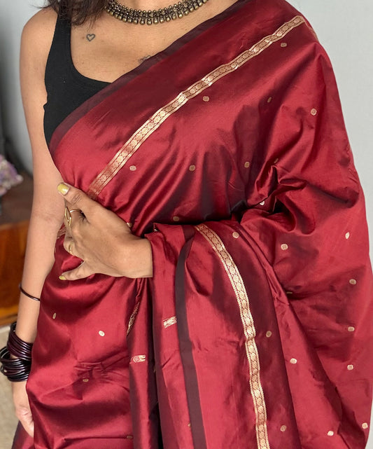 Rust brown single zari line kanchi semi silk saree - YCSOKSSFE45