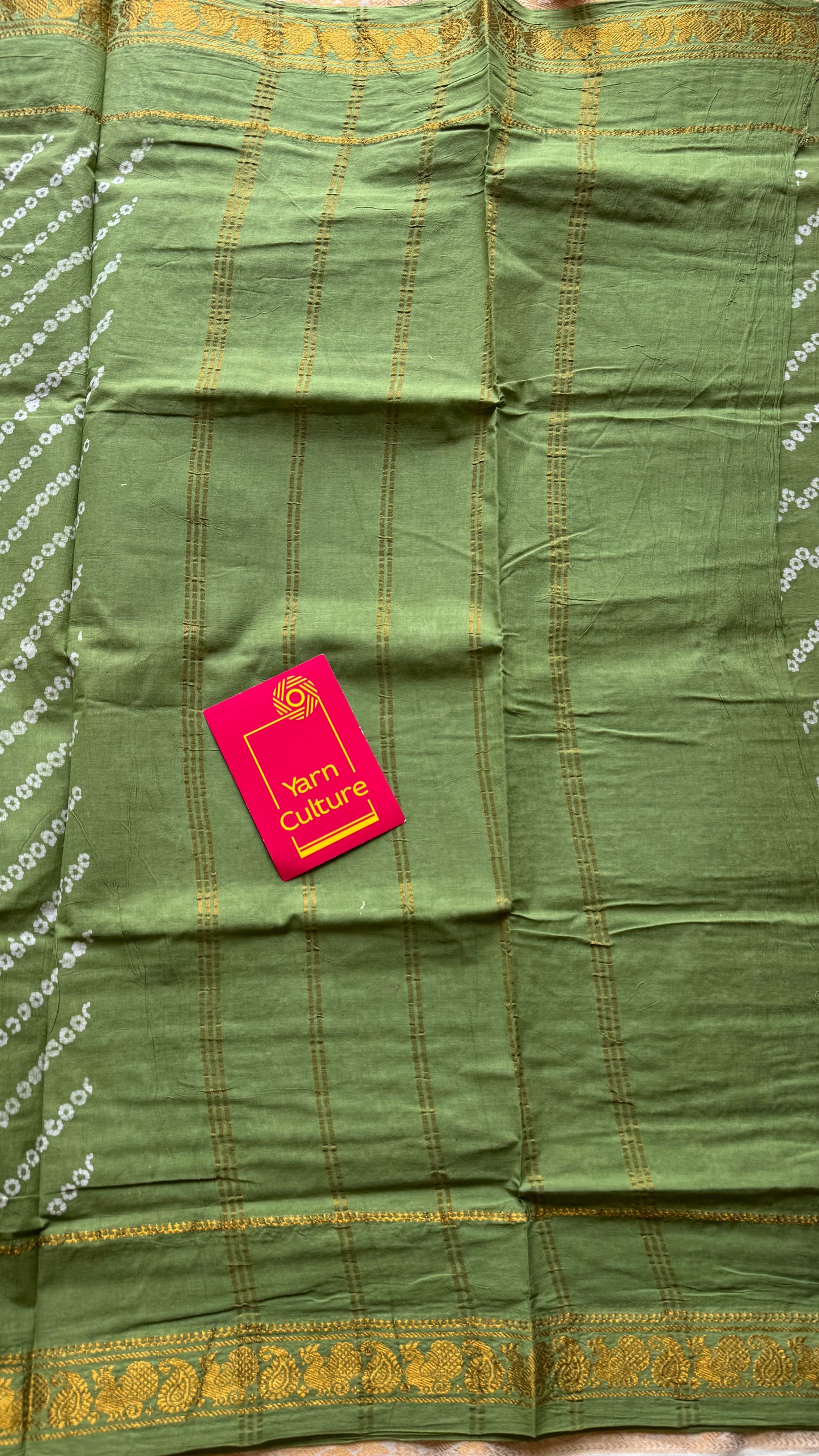 Pastel pista green, wax dot printed sungudi, kattuchayam dyed madurai cotton - YCCOTNMSAP159