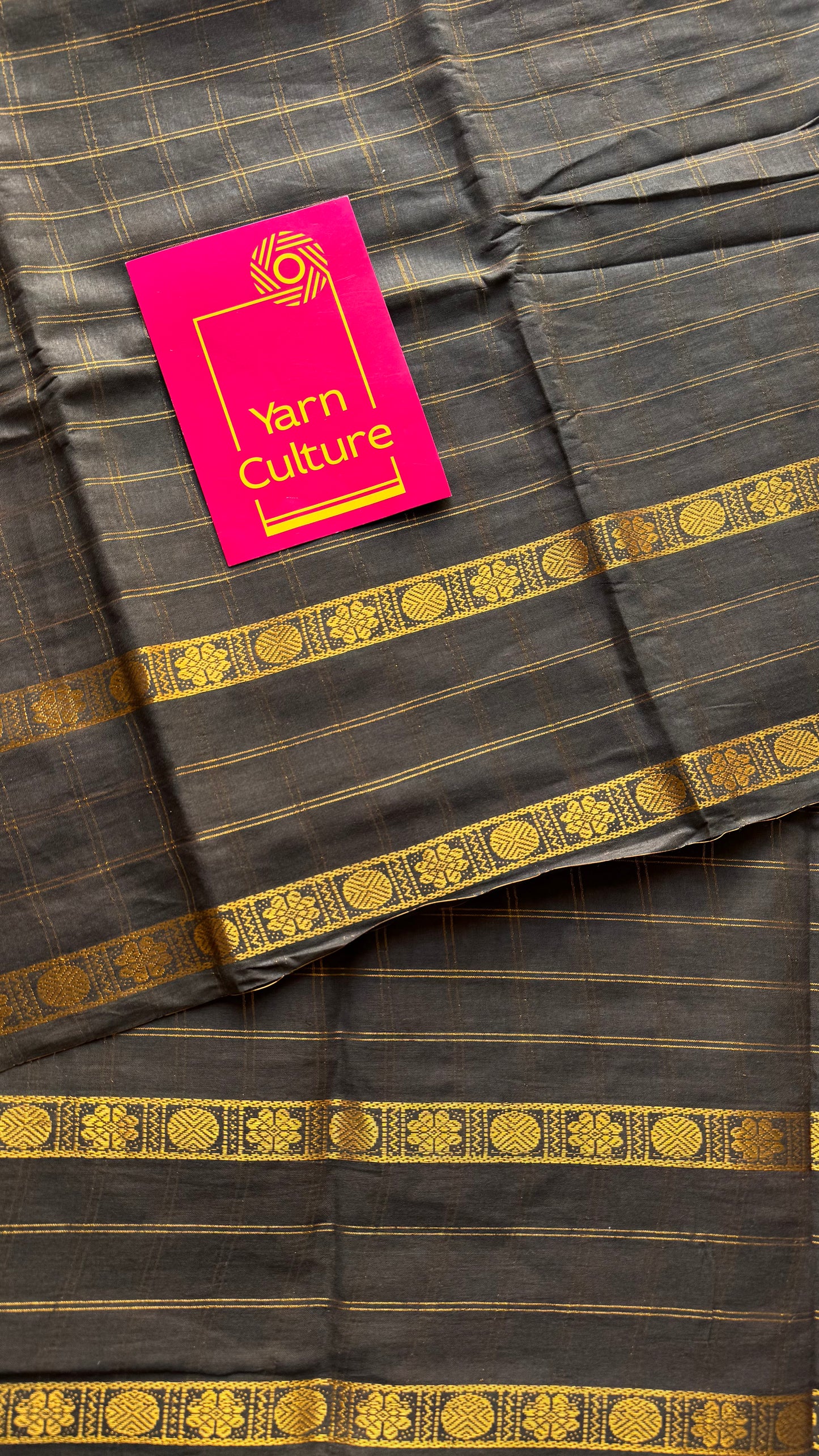 Khaki green adayar gold zari kattam, sungudi cotton - YCCOTNOCSC48