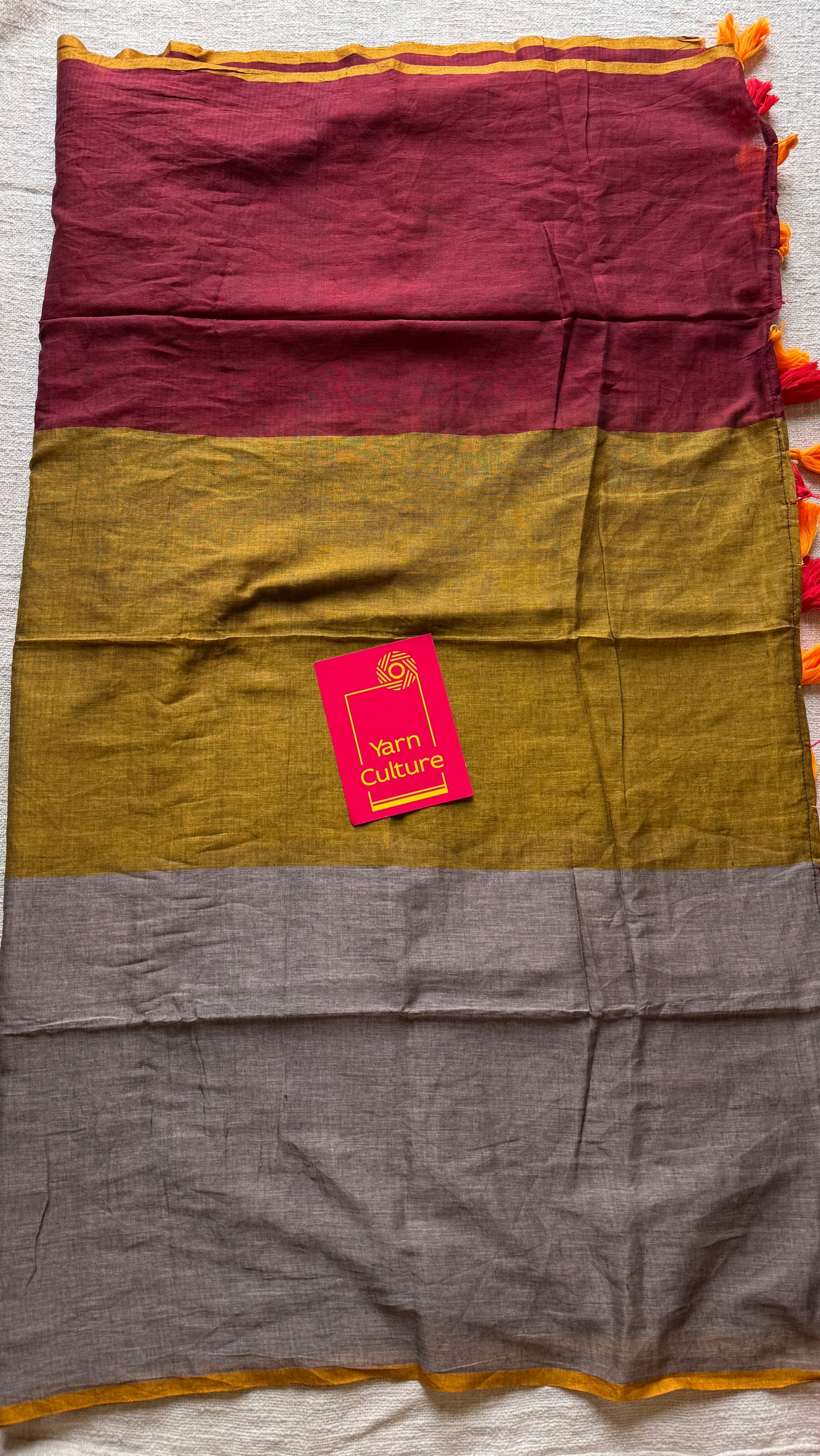 Maroon brown and grey saree, mul cotton - YCBCMA320