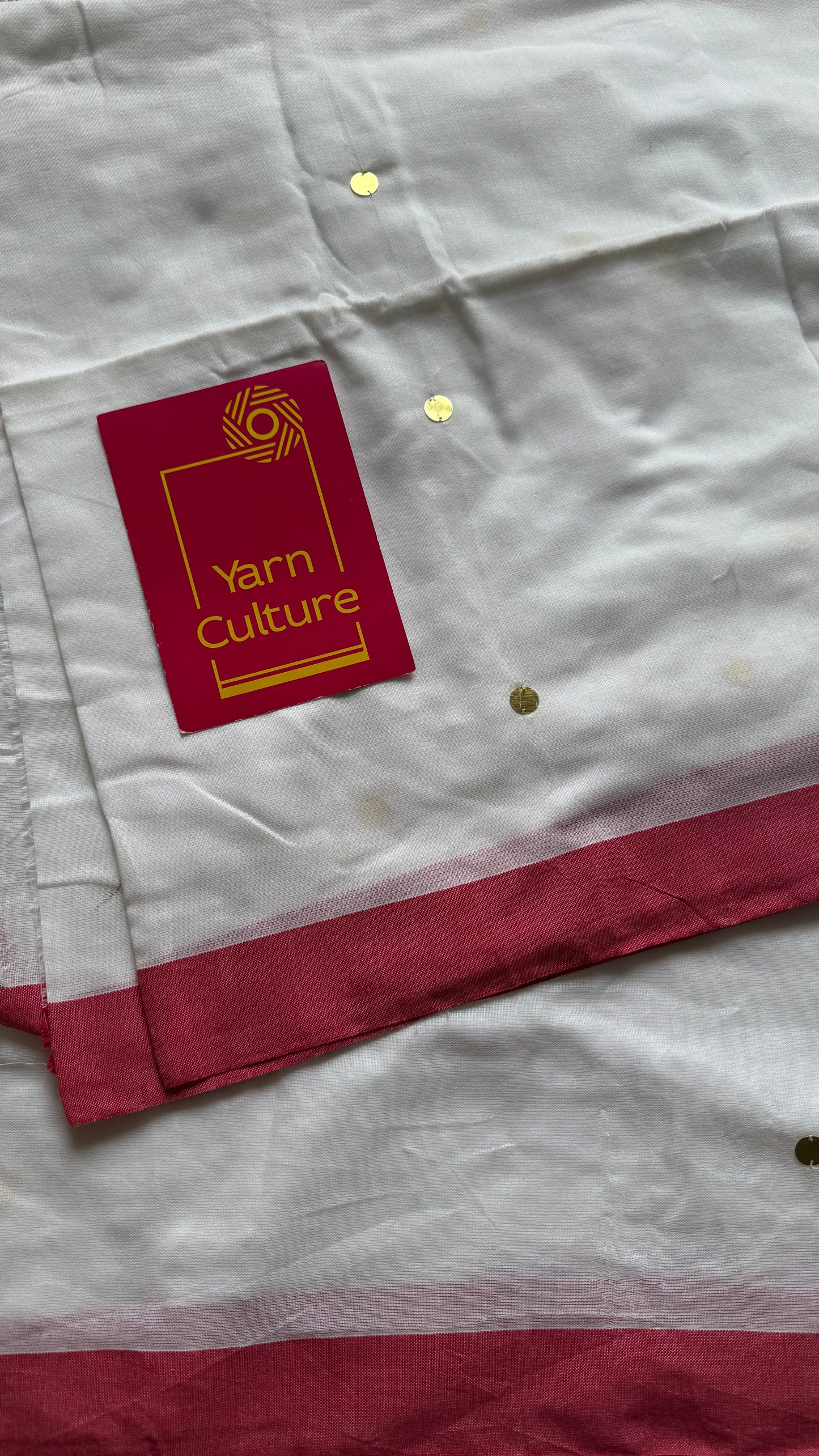 White with red border, gini sequins, soft cotton - YCBCDP06