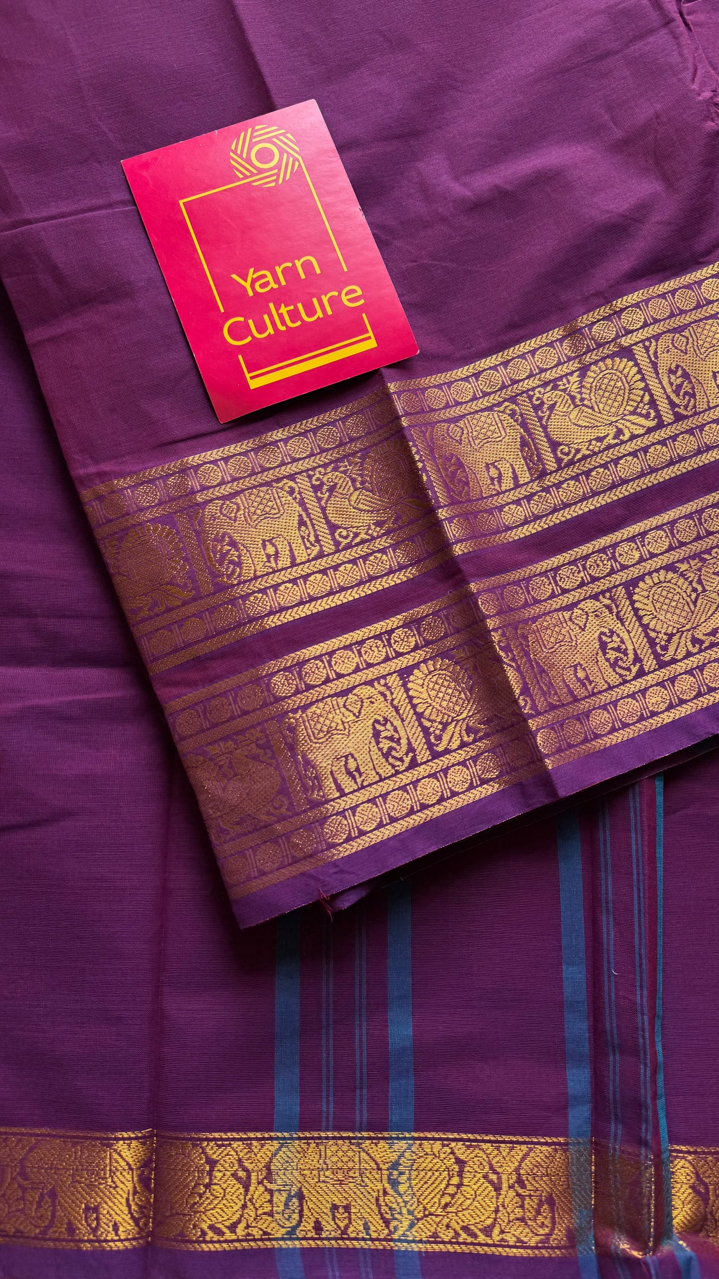 Kanchi cotton saree, purple pink with wide zari border - YCCOTNAP89