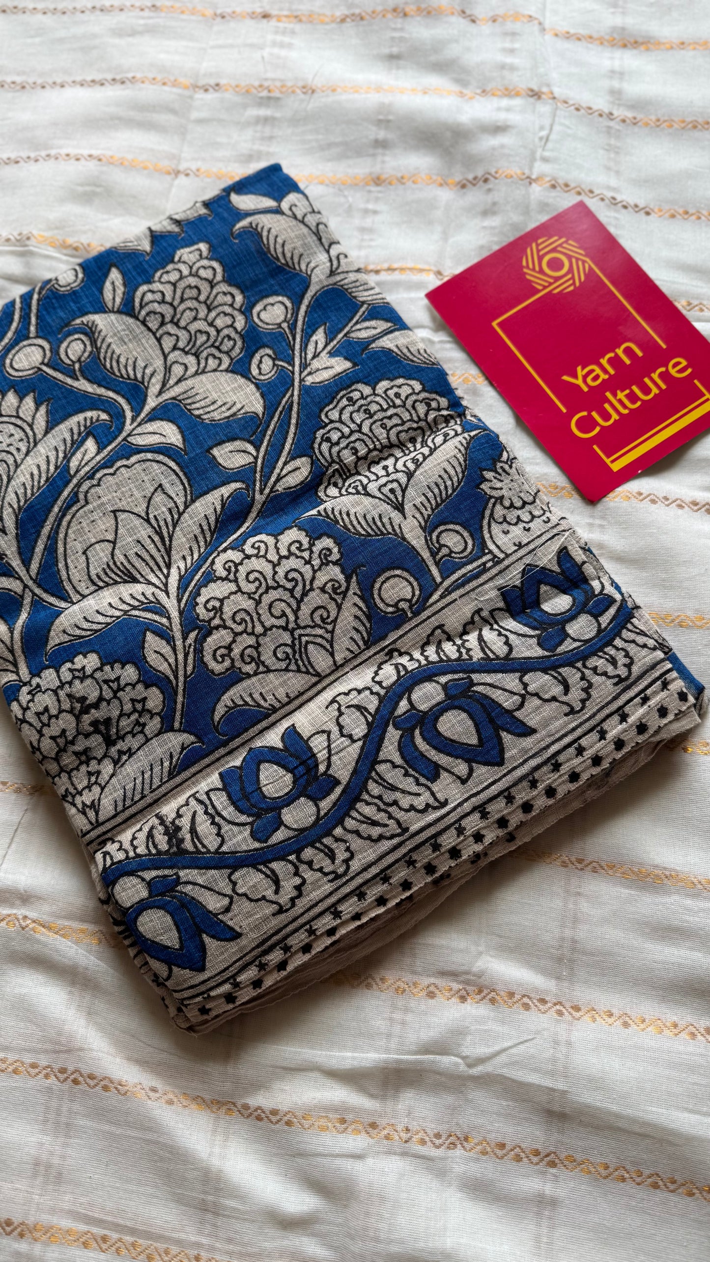 Blue floral kalamkari saree in kota - YCWOTDMA359