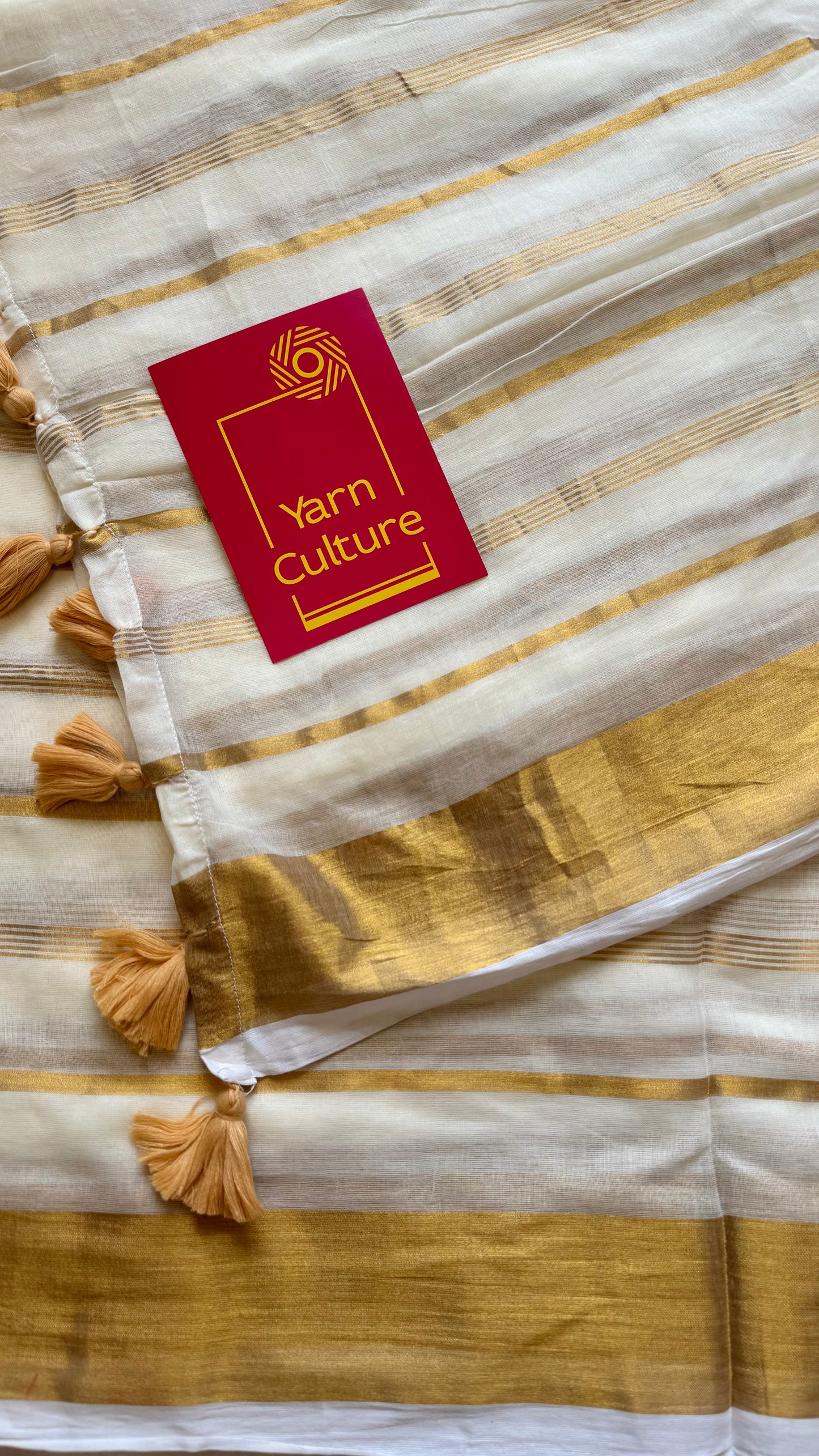 Ivory mul saree, gold stripes - YCIEON01