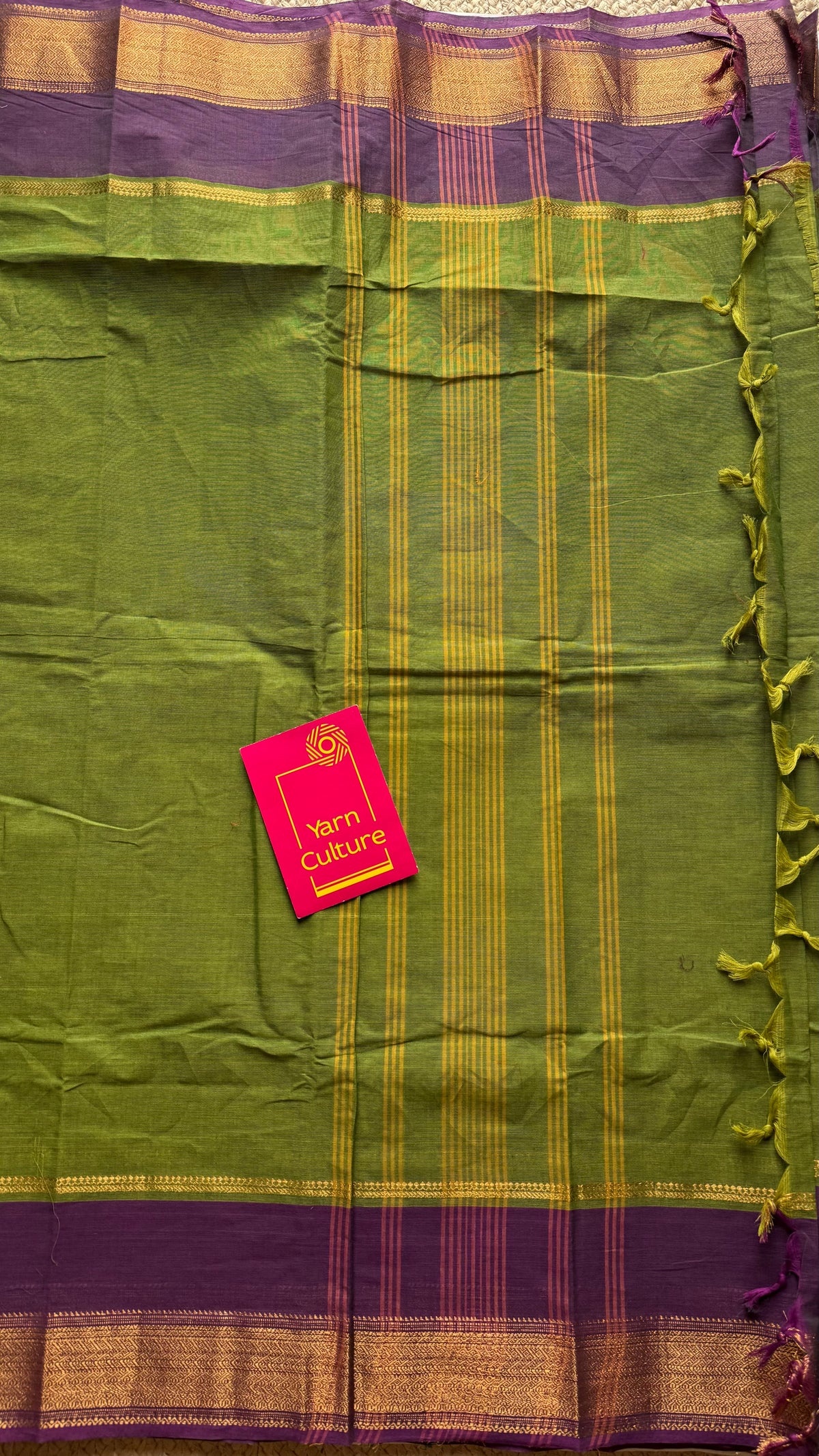 Green with wine gap zari border, kanchi cotton saree - YCCOTNCCOC113