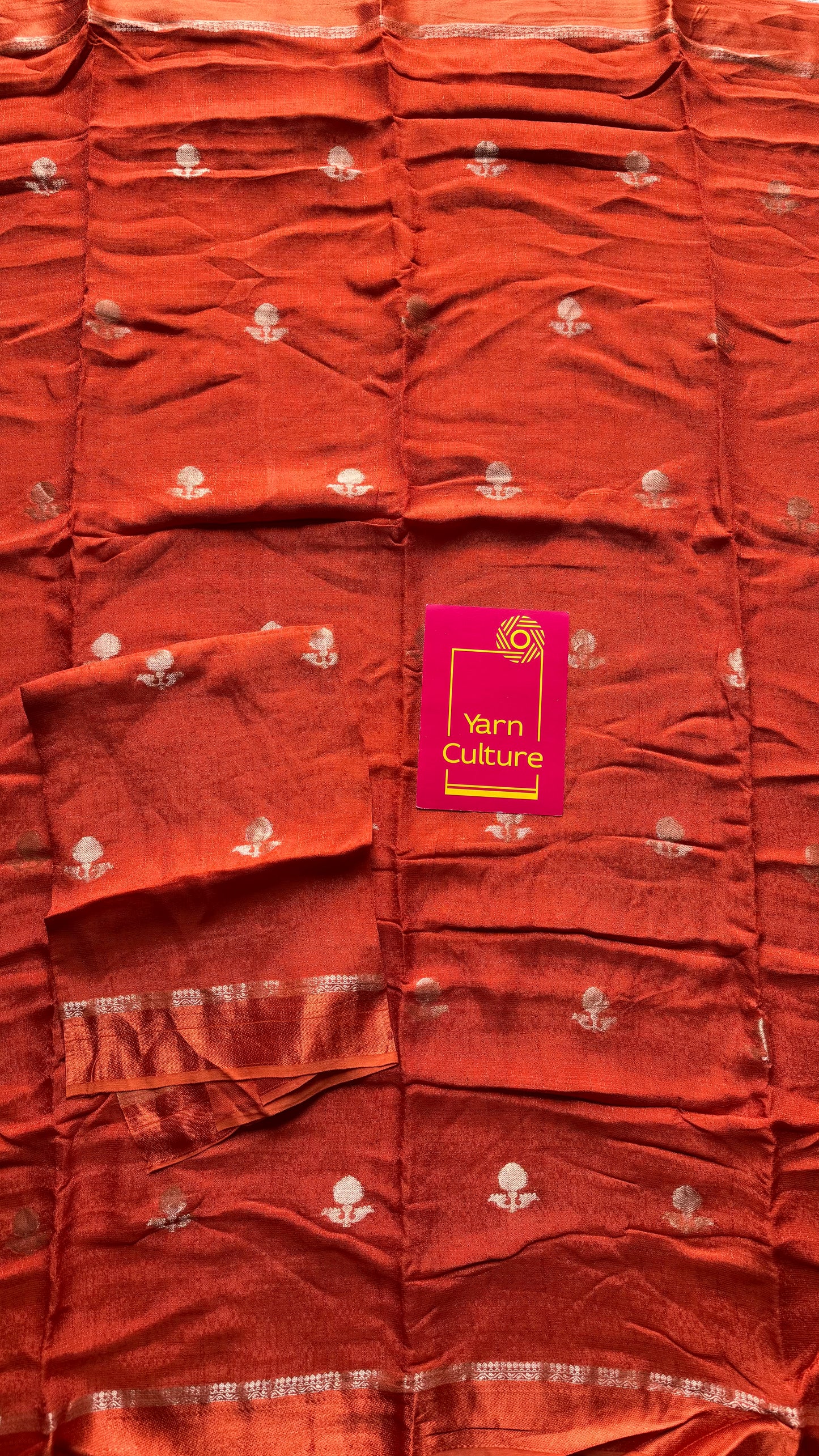 Orange in semi khadi silk, zari motifs - YCDOSFE19