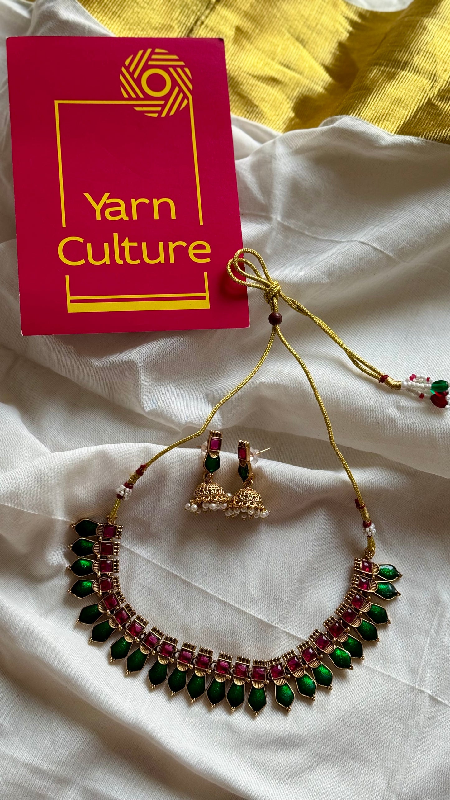 Green ruby nagapadam neckpiece, with earrings - YCGPNP613