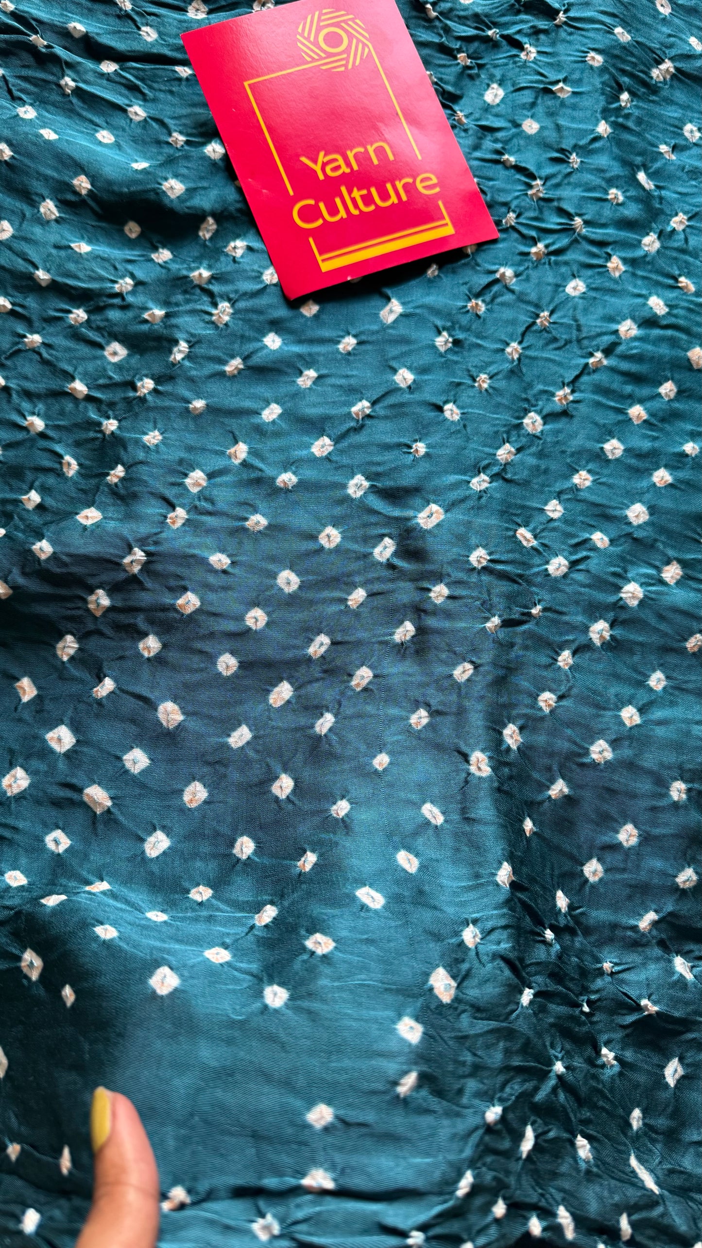 Teal/peacock blue, crushed bandhej pure modal silk saree with lagdi patta zari pallu - YCTOKBM330