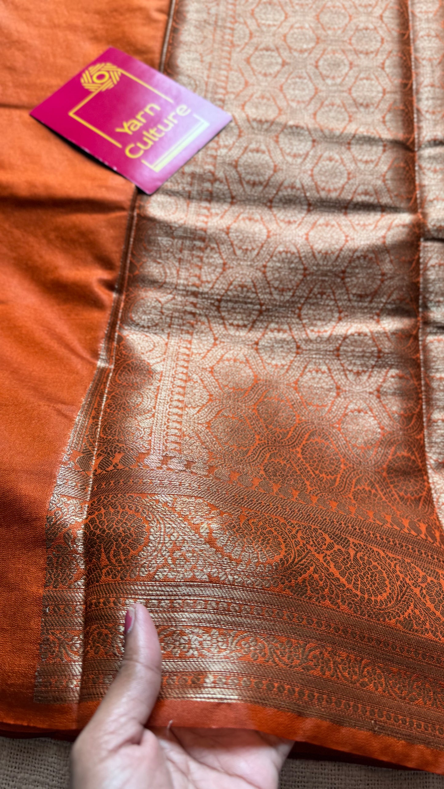 Topaz - Burnt orange, antique gold zari, Banarasi semi georgette - YCBLFEGAGZ19