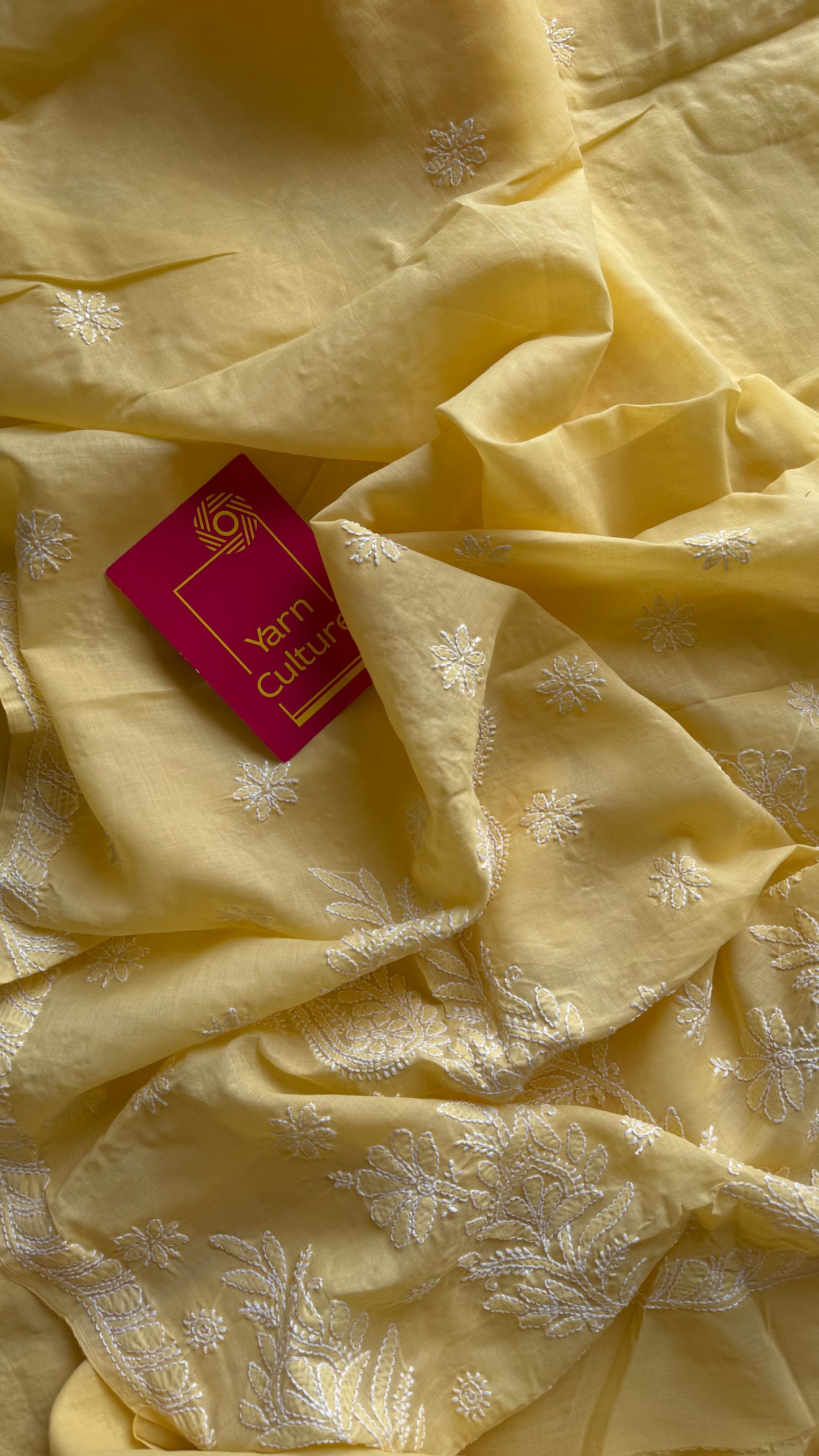 Ziya - light canary yellow hand-embroidered chikankari cotton saree - YCLCKFE417