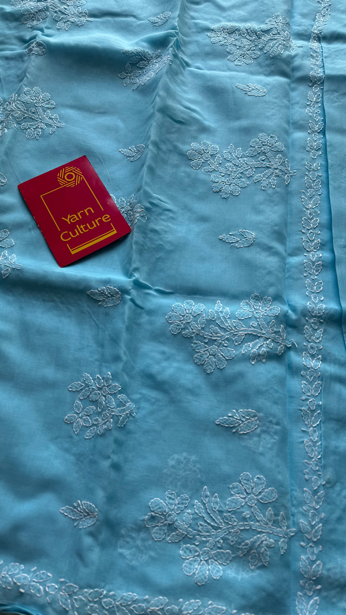 Falak - sky blue hand-embroidered chikankari cotton saree - YCLCKFE424