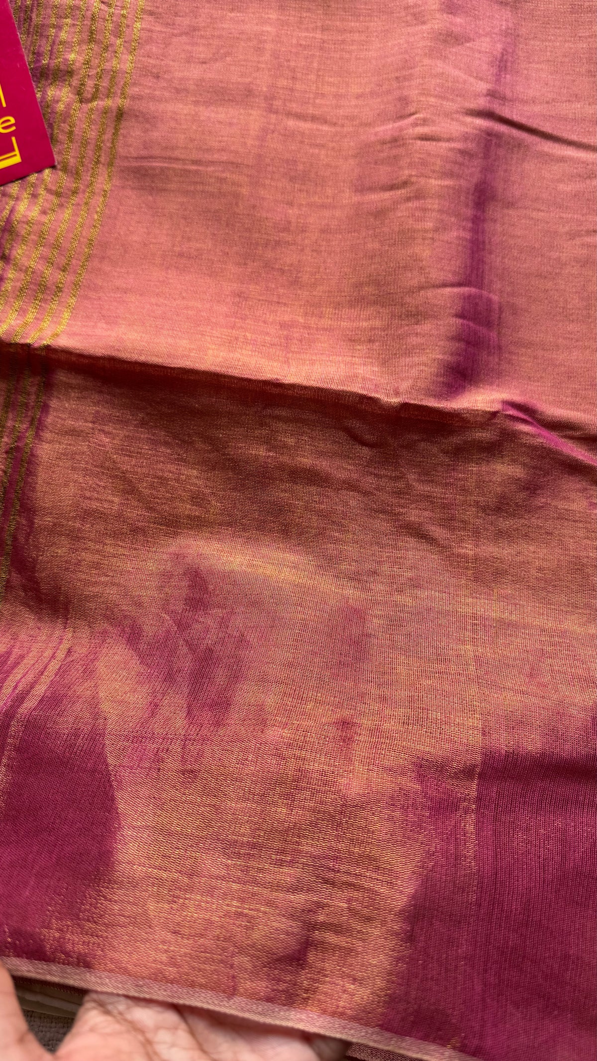 Rani pink with gold, dual tone metallic tissue linen saree - YCBCLTOC55