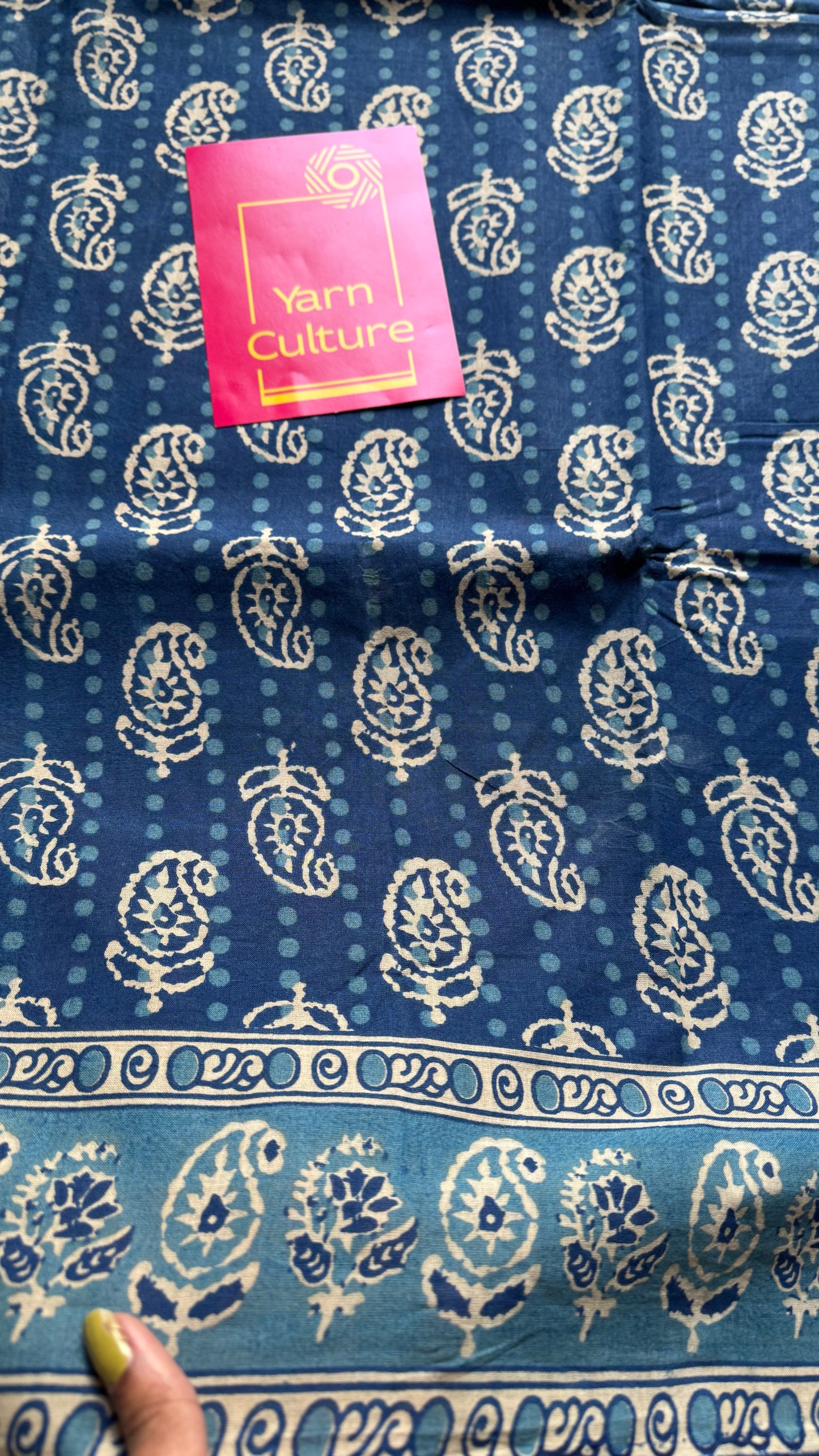 Indigo with light blue kalamkari, paisley motifs, soft cotton - YCWOTDOCMP84