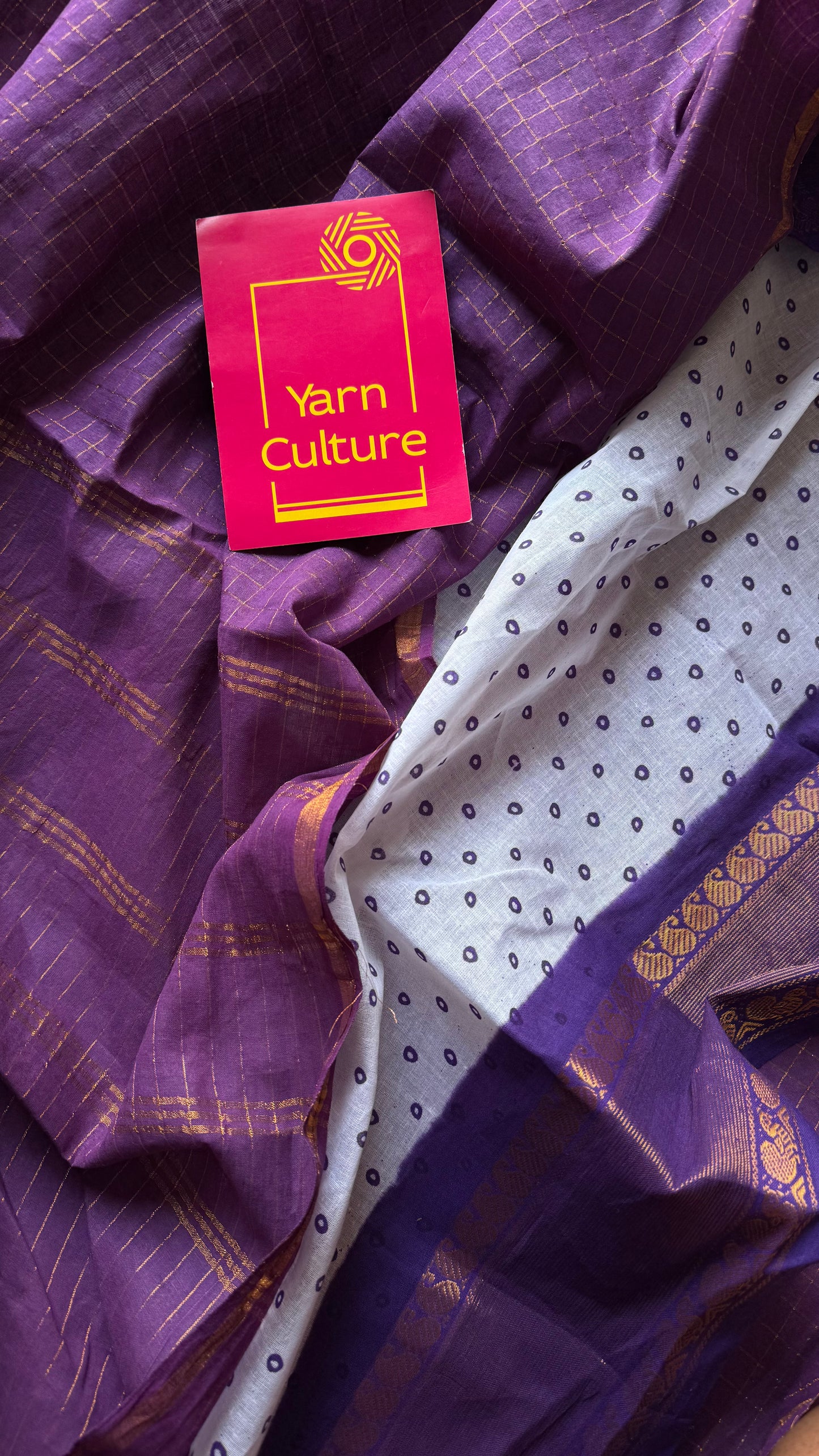 Purple with white, sungudi cotton half-half saree - YCCOTNMSFE372