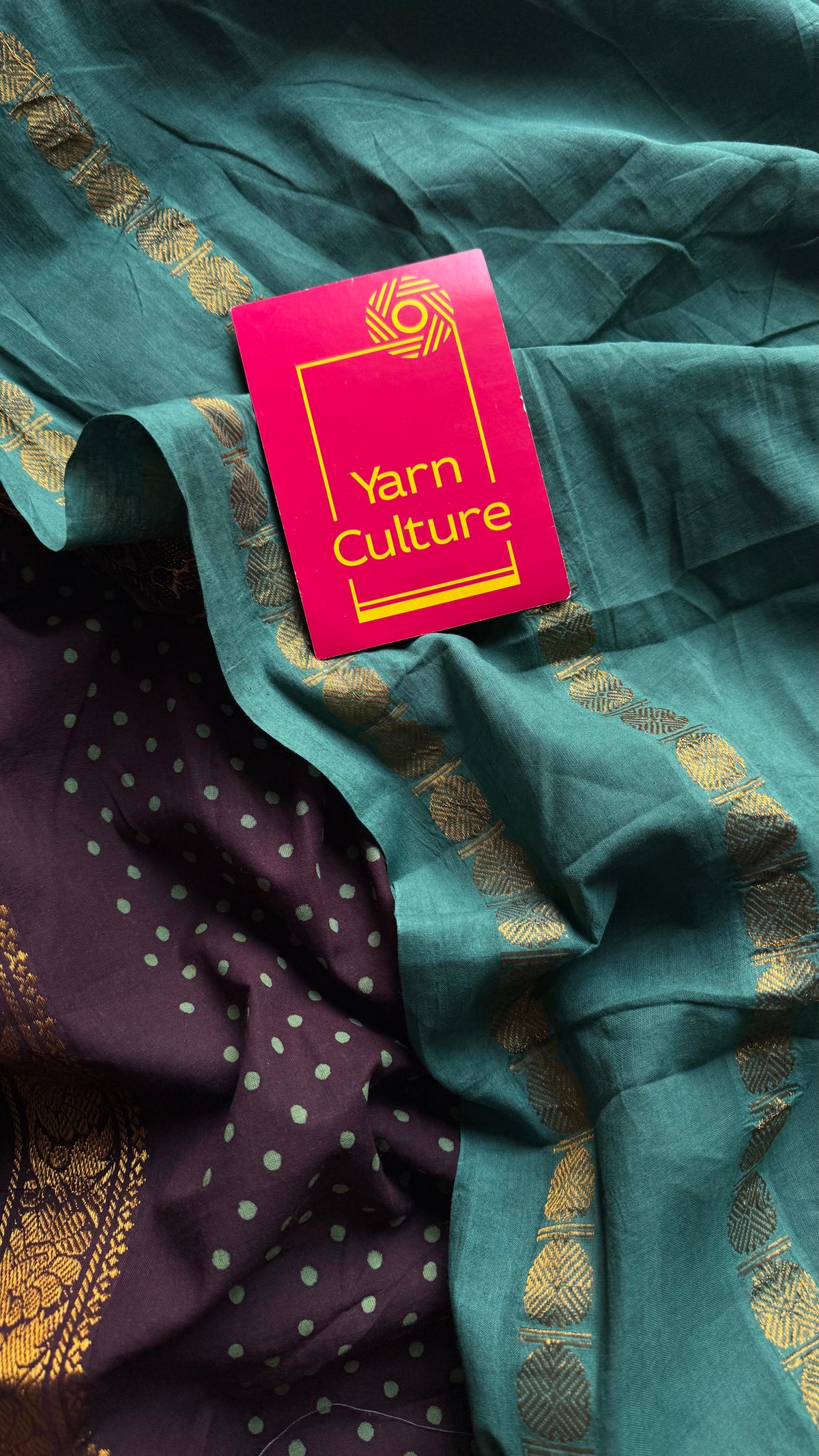 Mint green with brown, sungudi cotton half-half saree - YCCOTNIDOC15