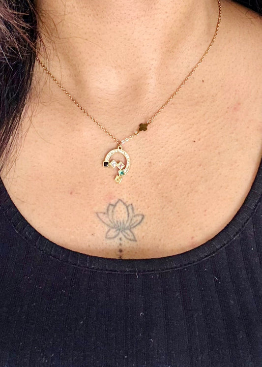 Gold plated chain, multicoloured stone pendant - YCGPC250