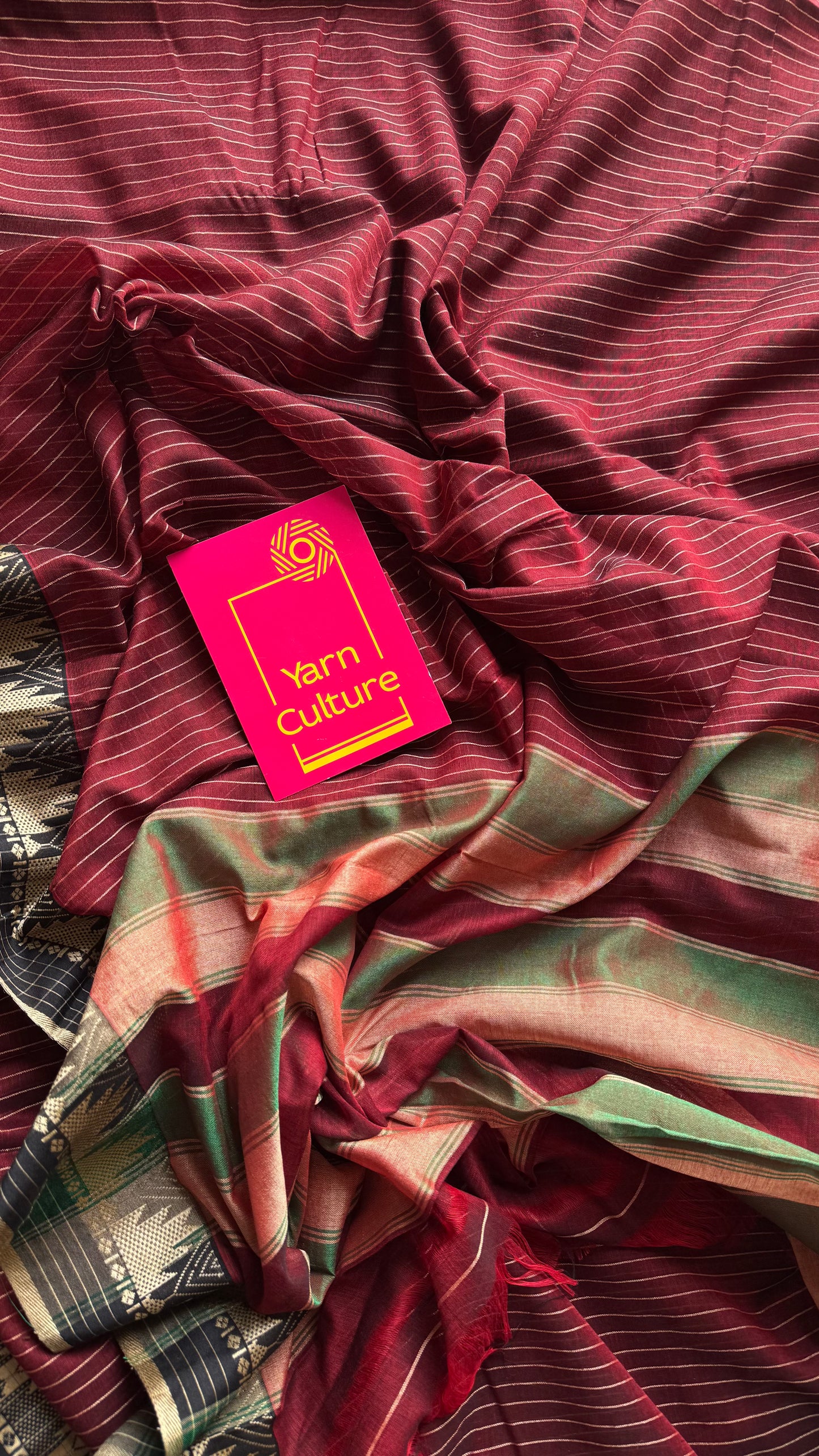 Maroon striped premium narayanpet soft cotton, with temple motif and checkered border - YCWOTDNPNO86