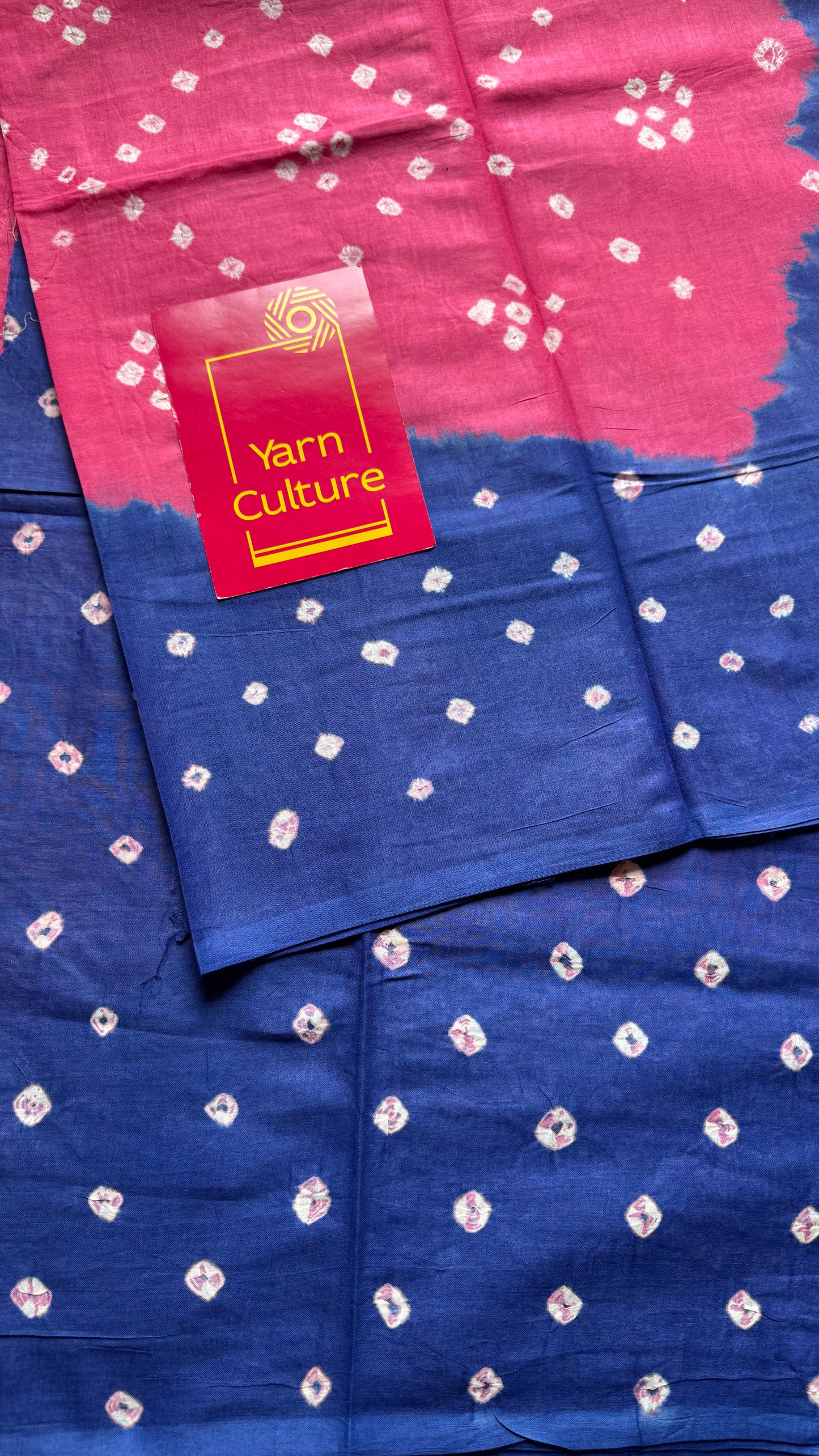 Peach pink with blue Sungudi/Bandhani, soft cotton - YCCOTNSEMS75