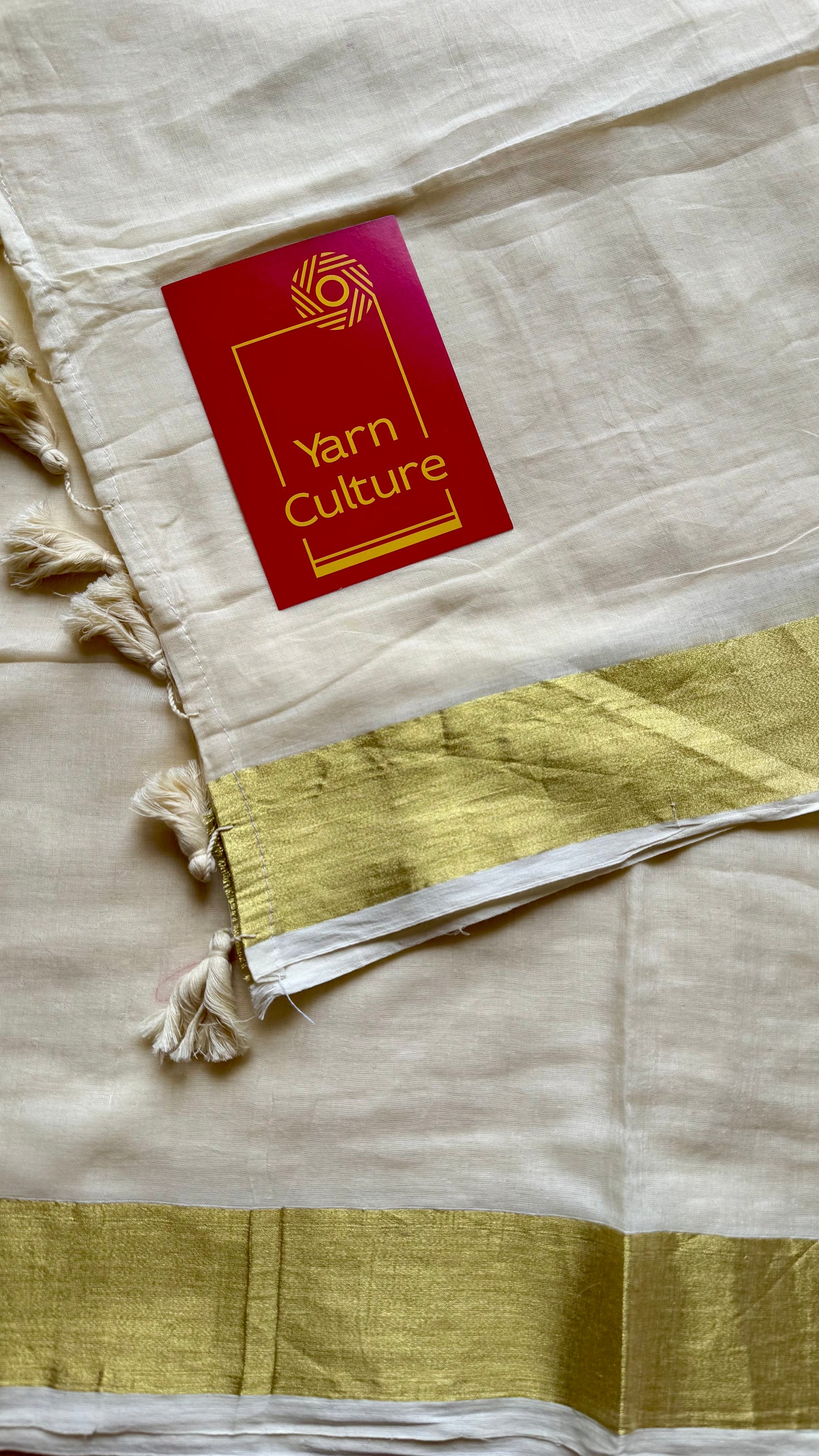 Ivory mul saree, gold border - YCIEON32