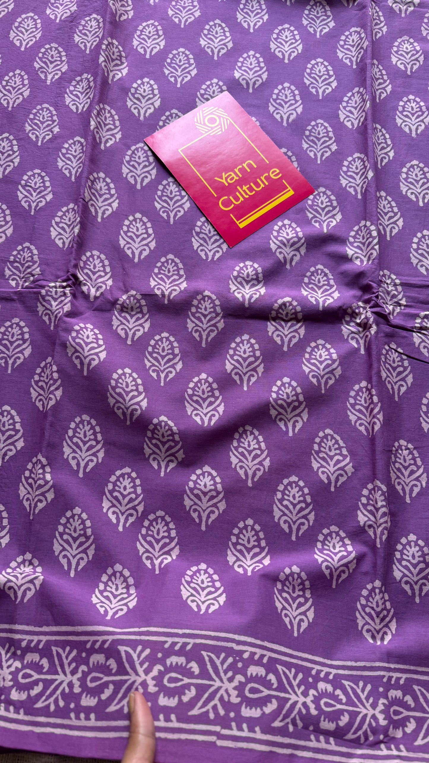 Purple with off white floral block printed soft cotton saree - YCTORCMA17