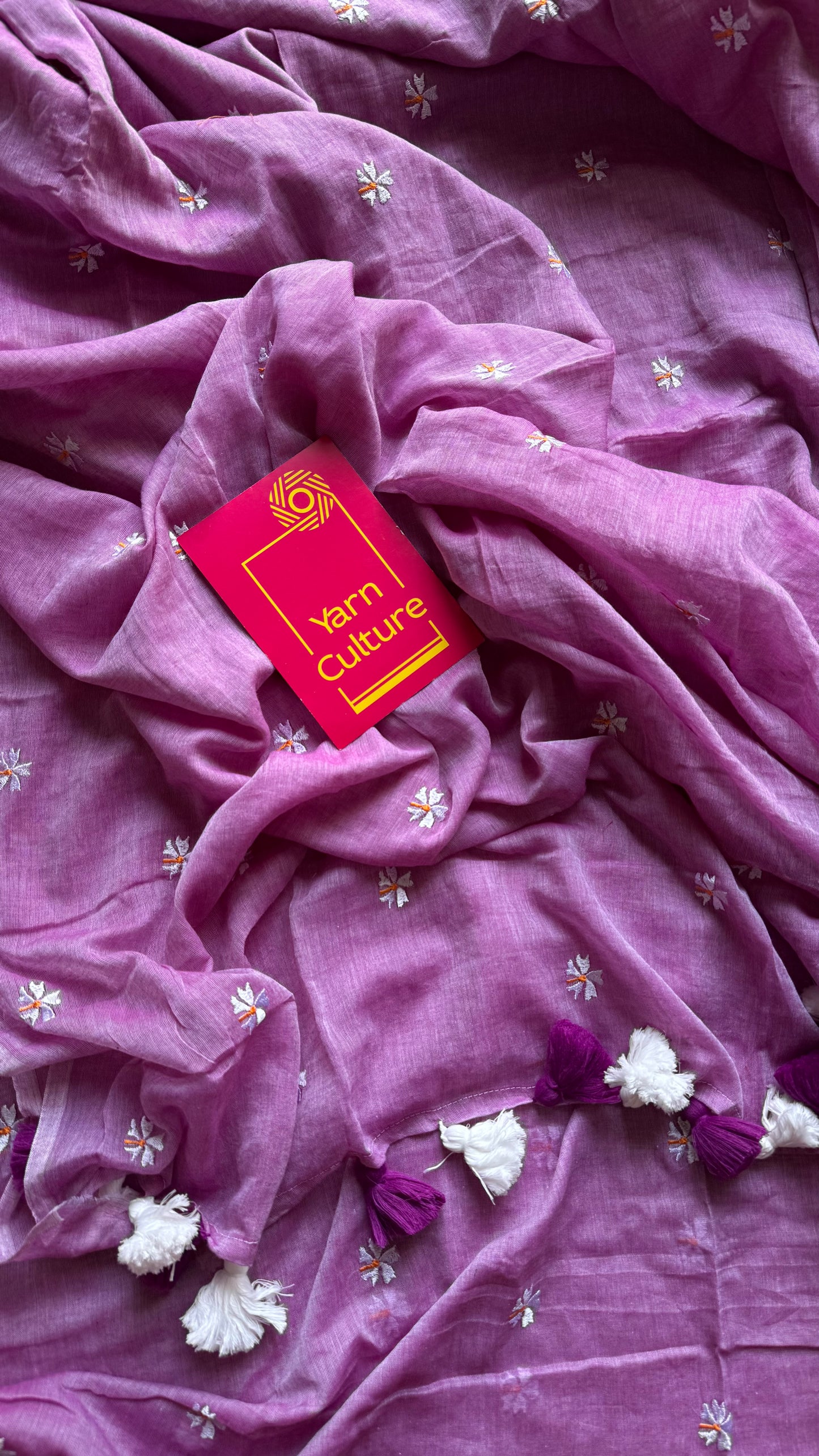 Mauve pink parijat mul cotton saree  - YCBCMCAP33