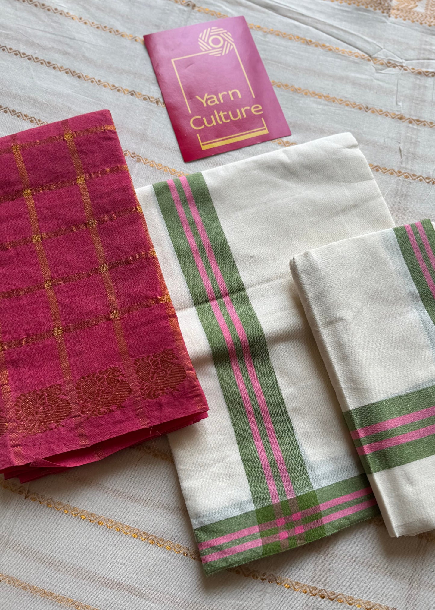 Set mund, green with pink lines - YCIEON123