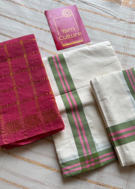Set mund, green with pink lines - YCIEON123