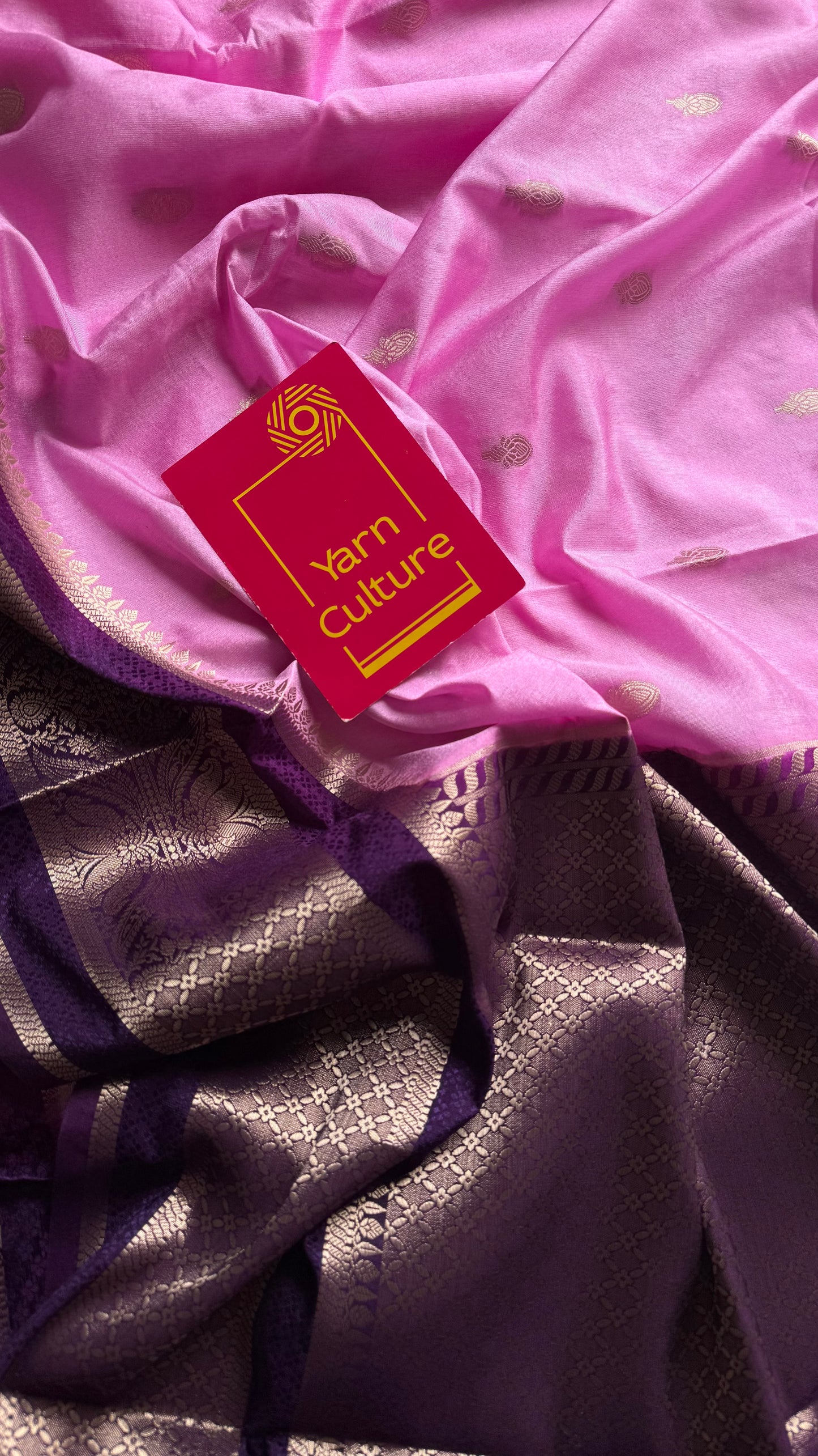 Pink with purple border, Banarasi semi-silk - YCDESE04