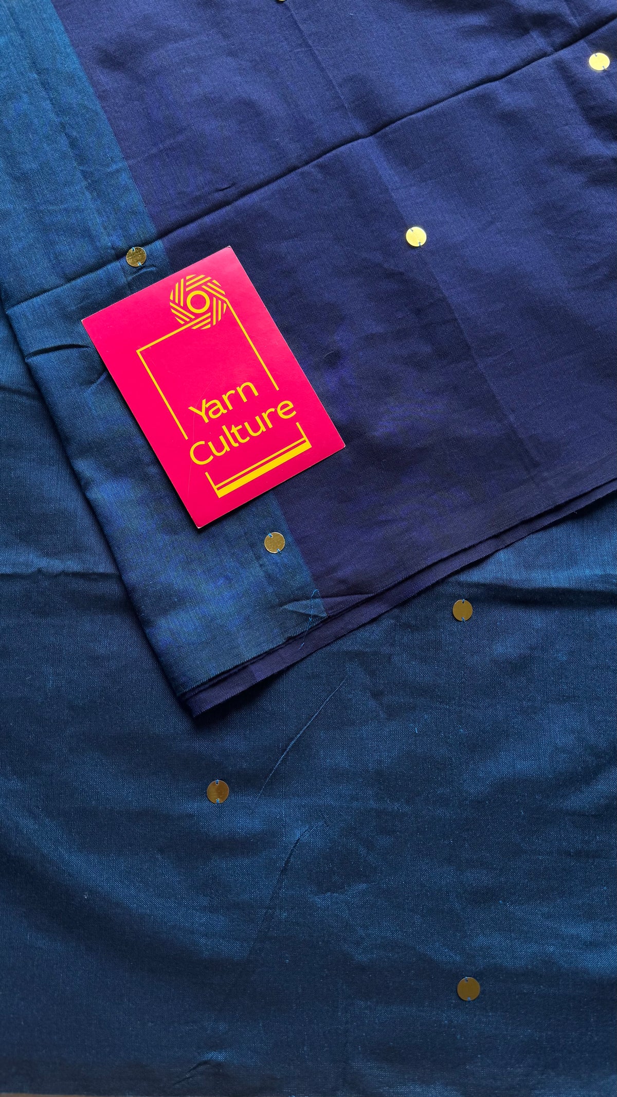 Dark blue with peacock blue contrast pallu, gini sequins, soft cotton saree - YCBCSCOC05