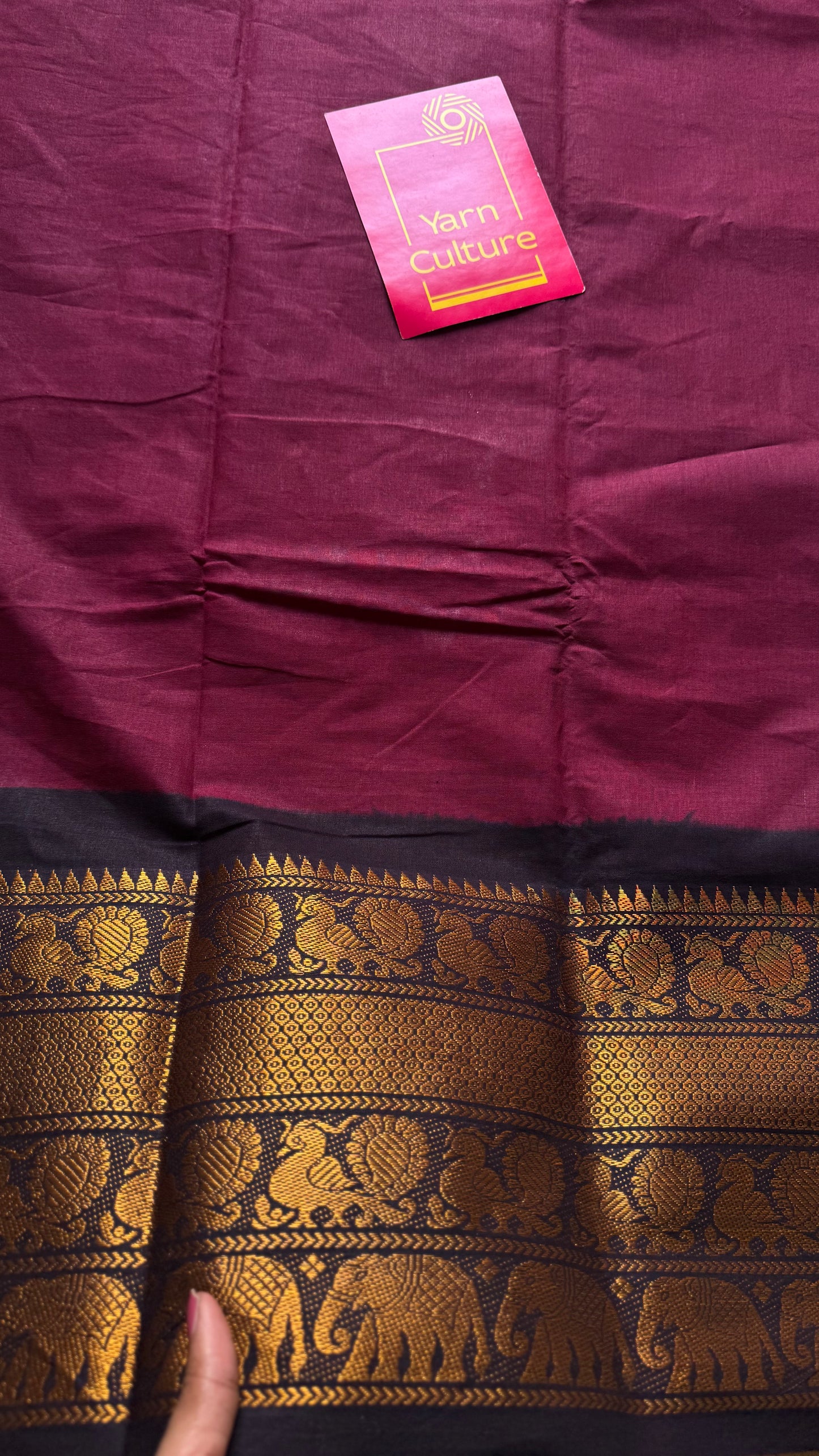 Maroon long border sungudi saree with black contrast, kattuchayam dyed madurai cotton - YCCOTNMA253