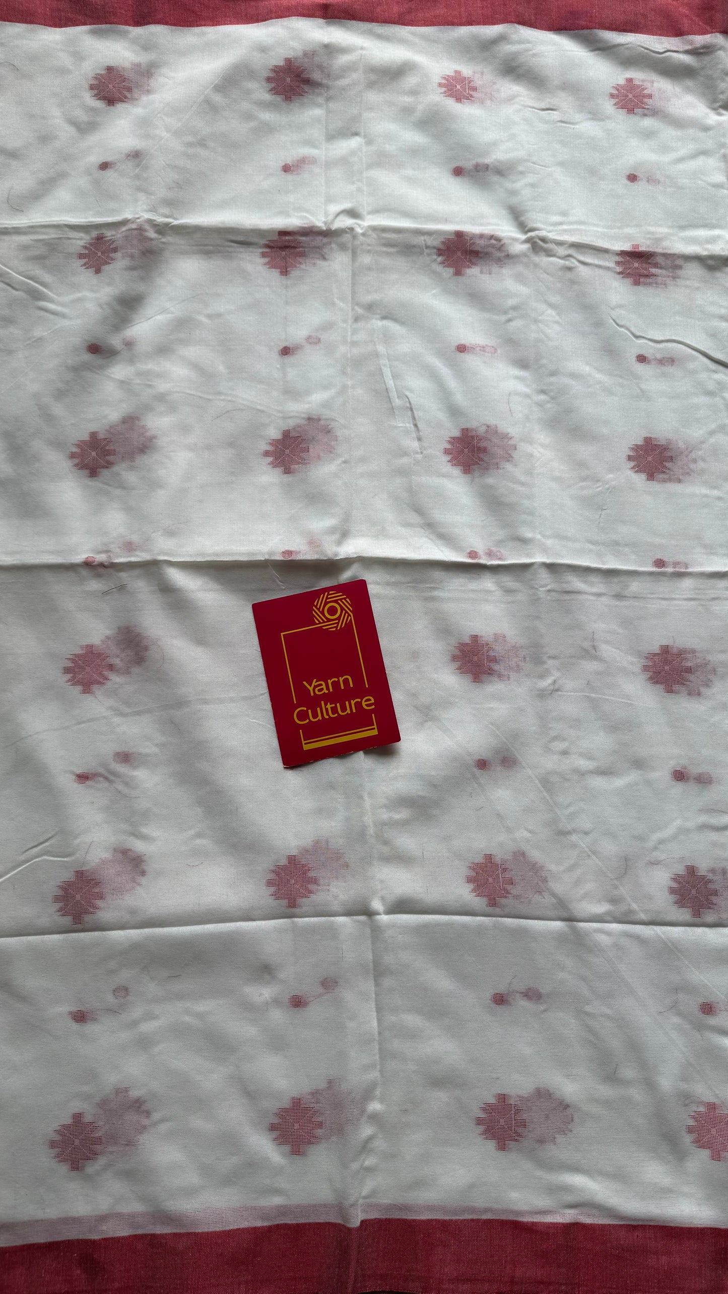 White with red border, jamdani motifs, soft cotton - YCBCDP08