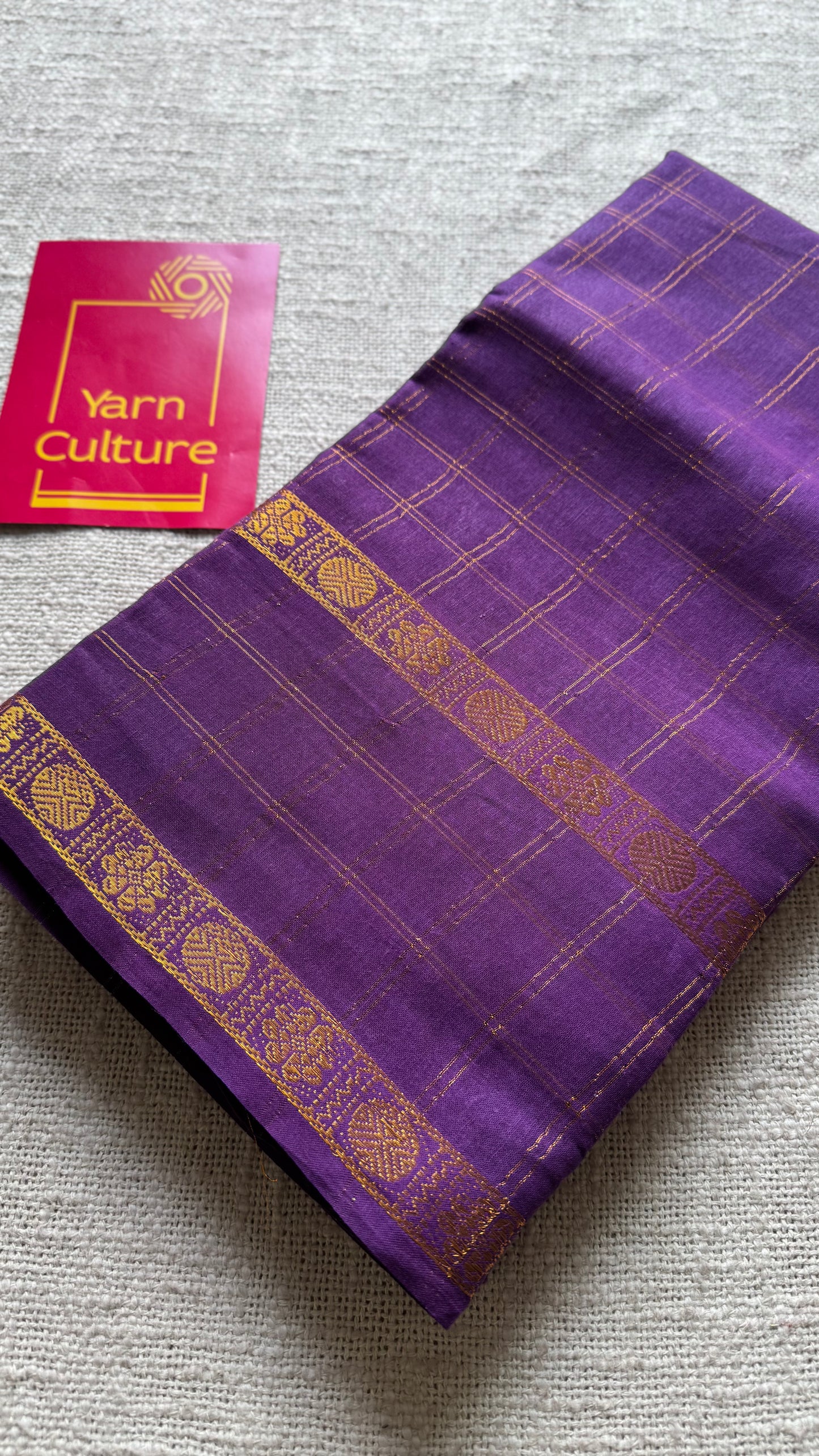 Purple adayar gold zari kattam, sungudi cotton - YCCOTNOCSC49