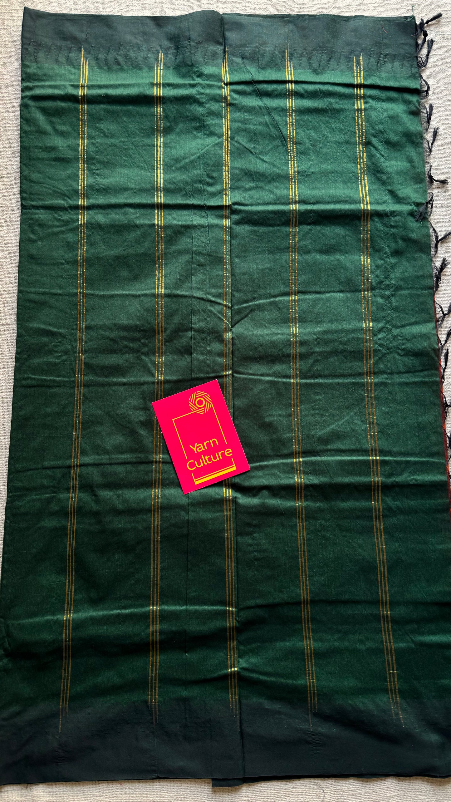 Orange with dark green temple border, cotton silk - YCCOTNCSDE93