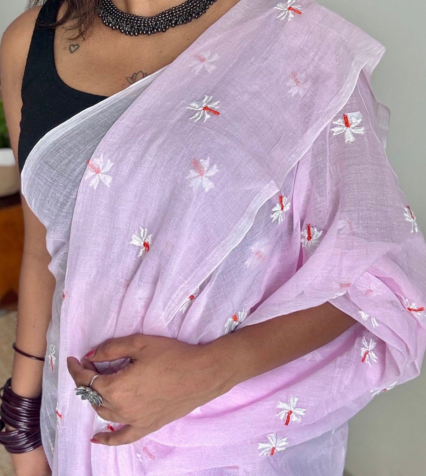 Light pink parijat mul cotton saree  - YCBCMCAP36