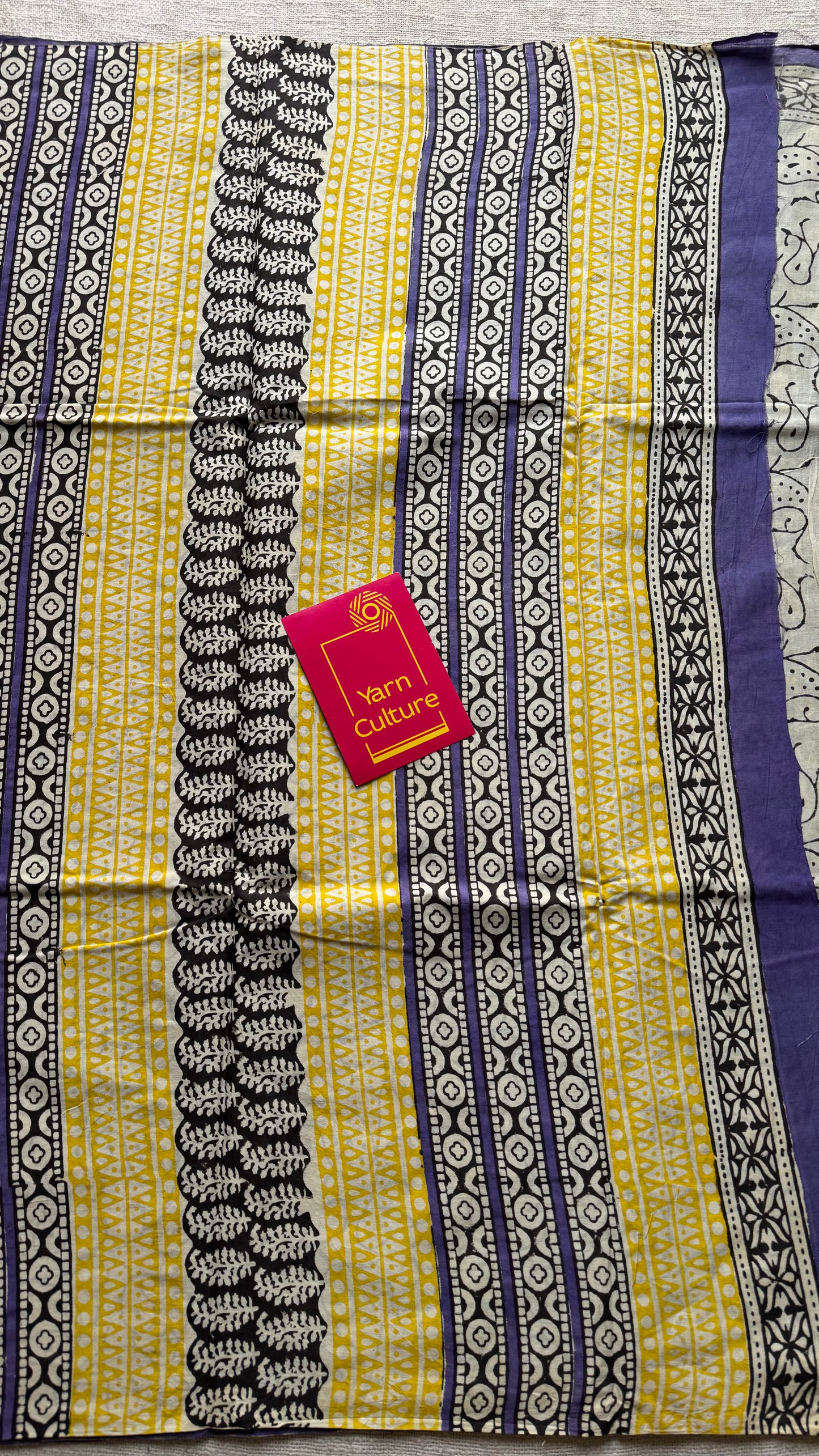 Purple with off white floral motifs, block printed soft cotton saree - YCTORCMA20