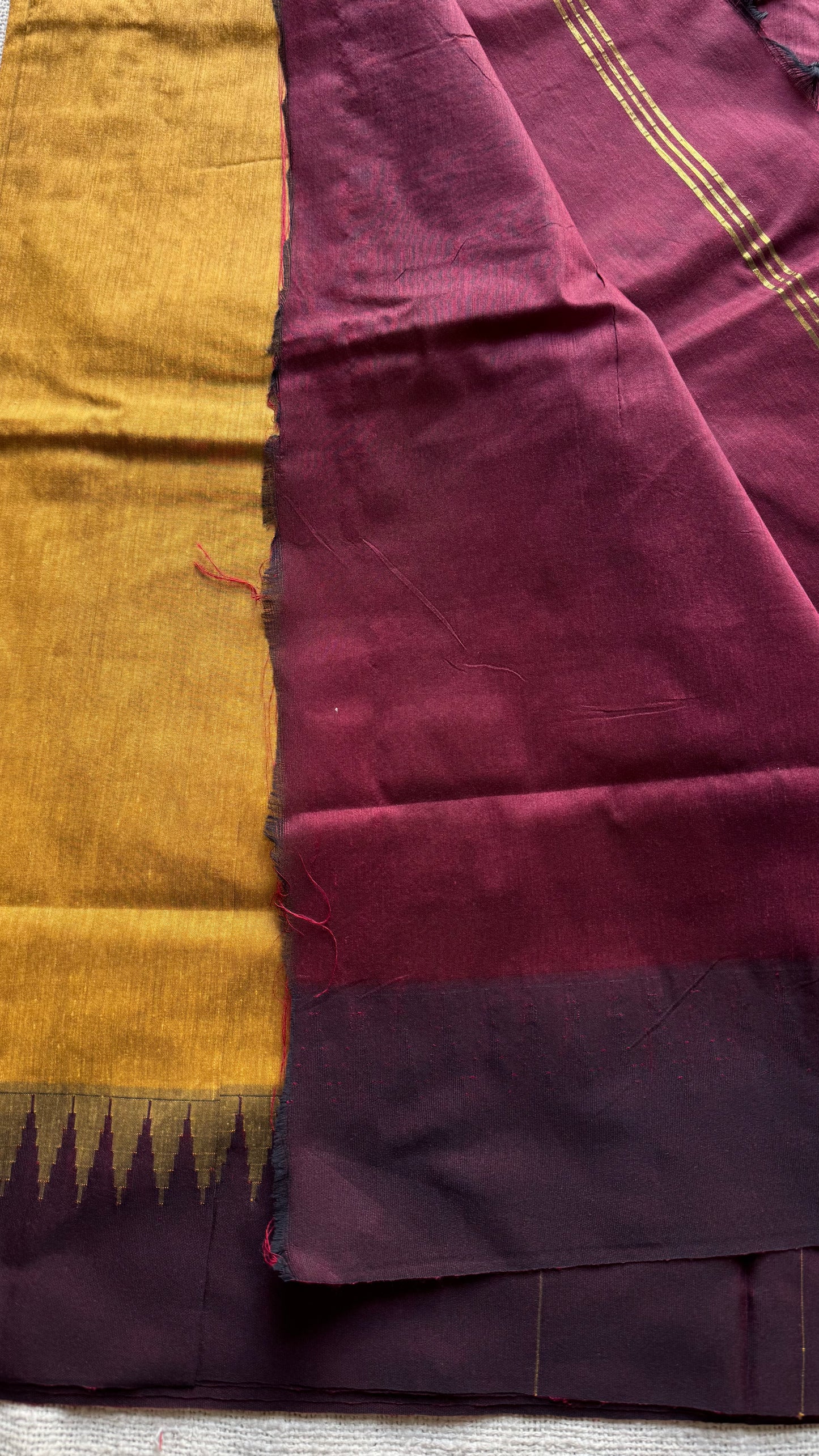 Yellow with maroon temple border, cotton silk - YCCOTNCSDE96