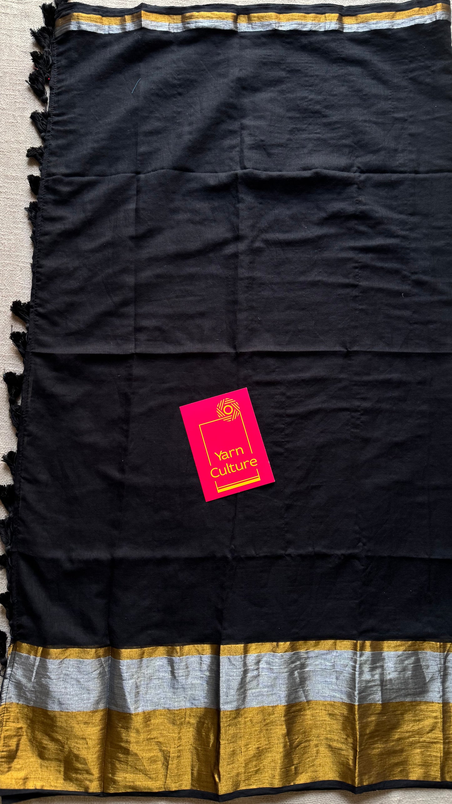 Black mul with silver and antique gold zari border - YCBCMCNO57