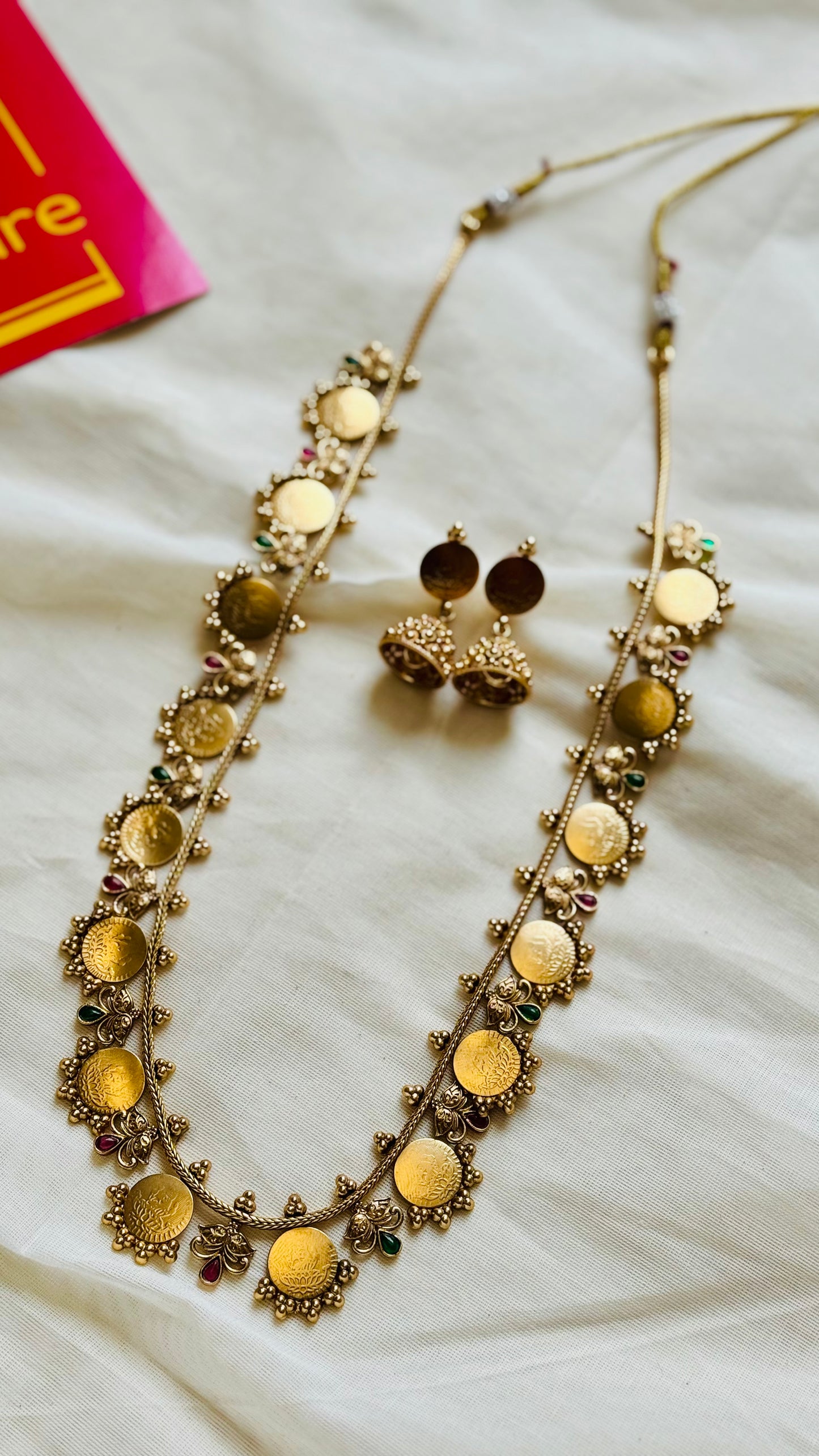 Long coin statement neckpiece, with earrings - YCGPNP729