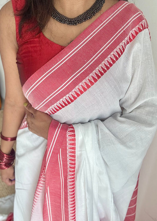 White with red thread border, soft cotton - YCBCDP11