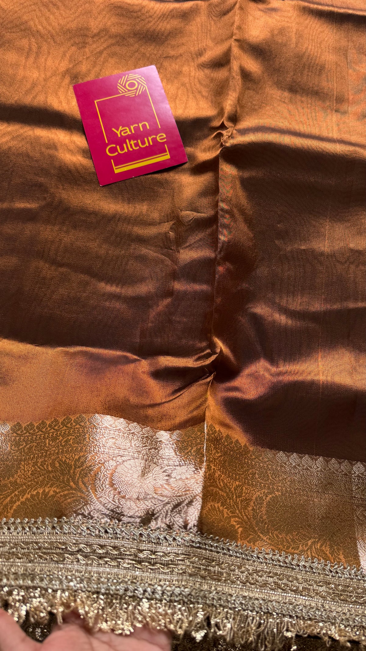 Brown tissue Banarasi saree with embellished gold lace border - YCBLTOC80