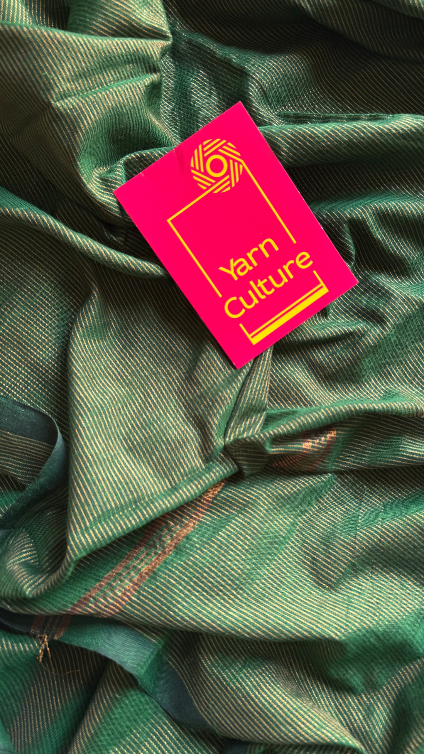 Dark green, gold zari stripes, soft cotton - YCBCKCZDE107