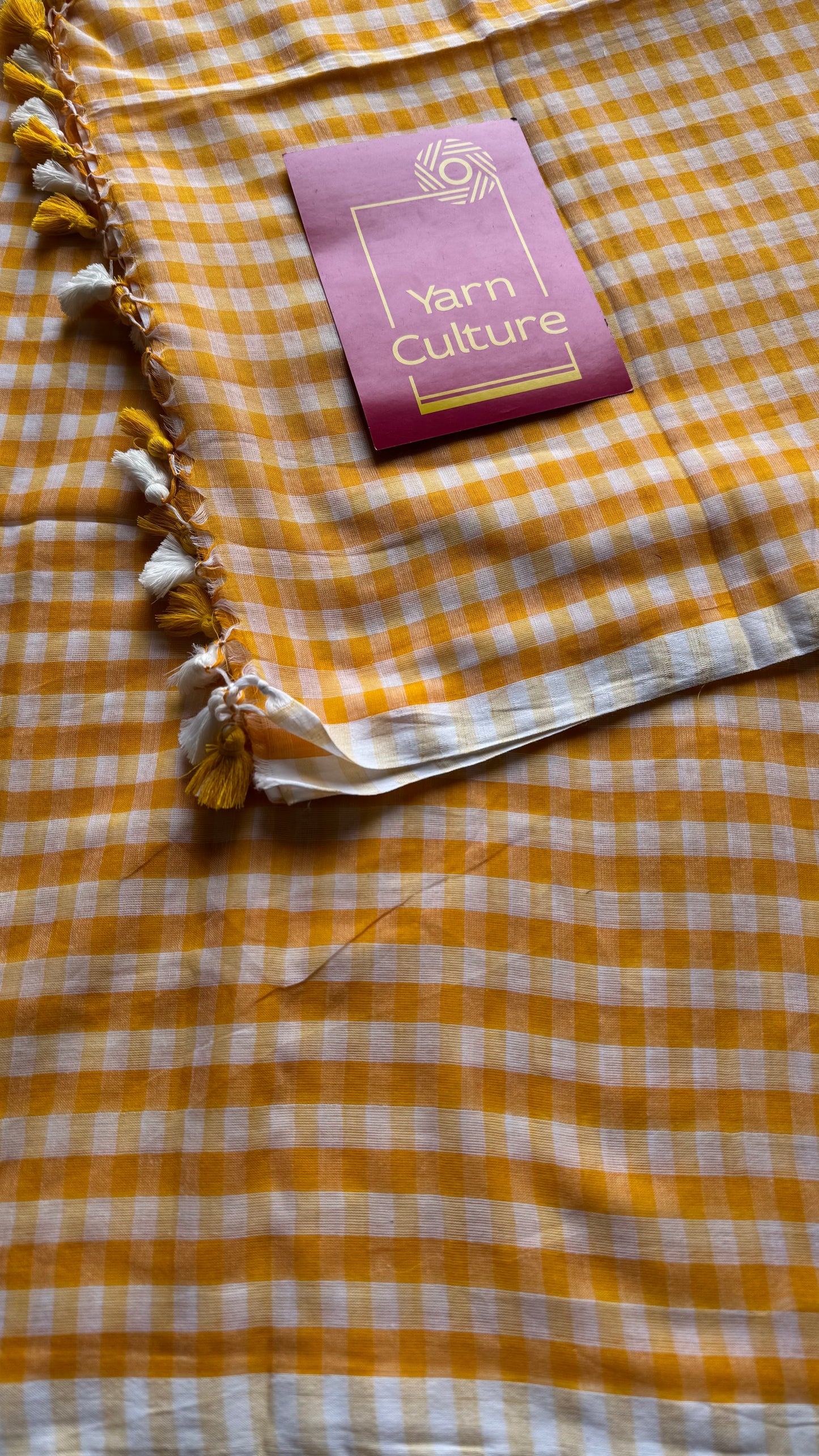 Orange and white checkered mul cotton saree - YCBCMCFE221