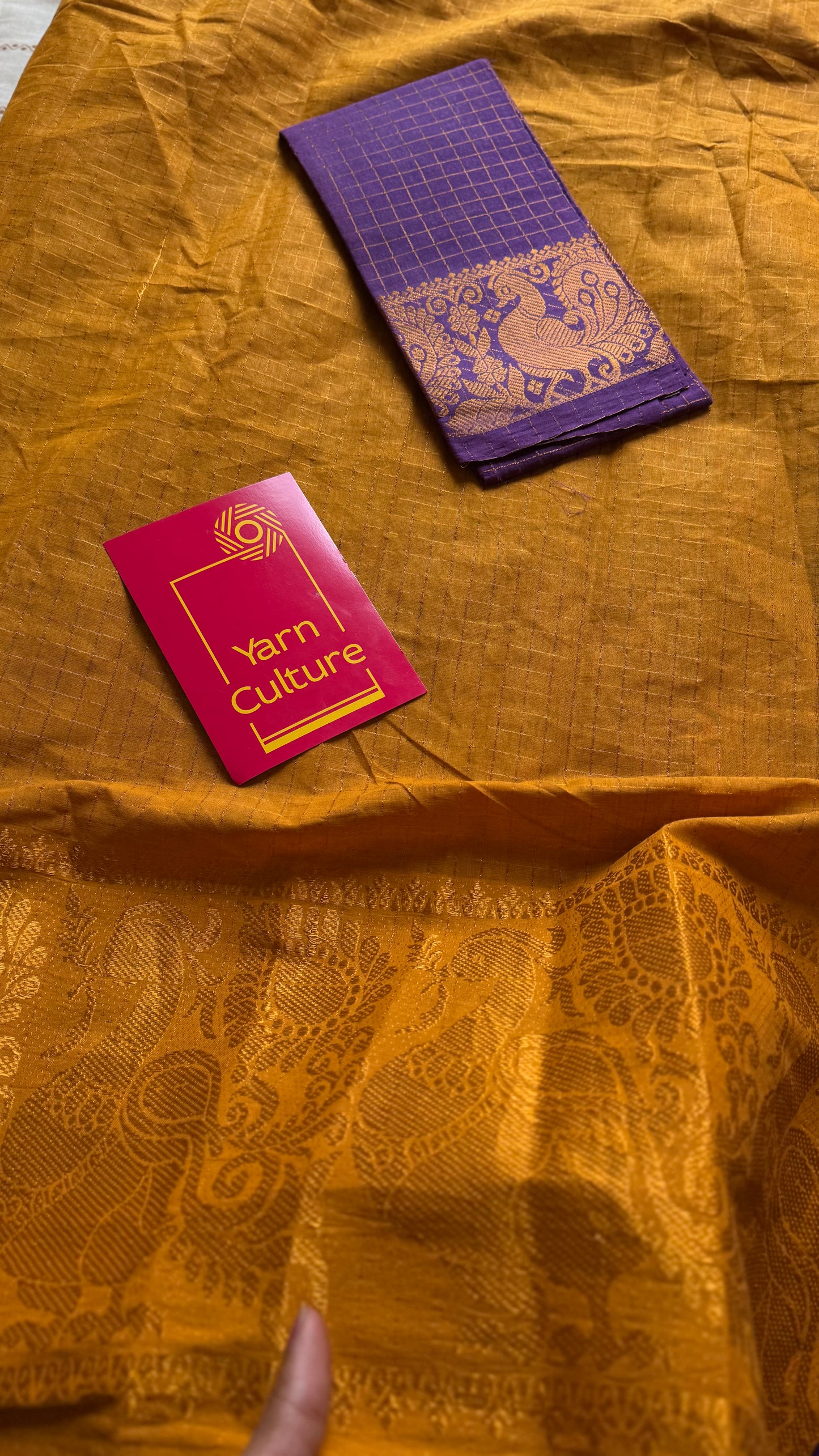 Turmeric yellow with purple, sungudi cotton half-half saree - YCCOTNIDMA316