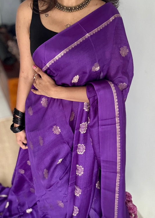 Deep purple in khadi silk, zari motifs - YCDOSFE17