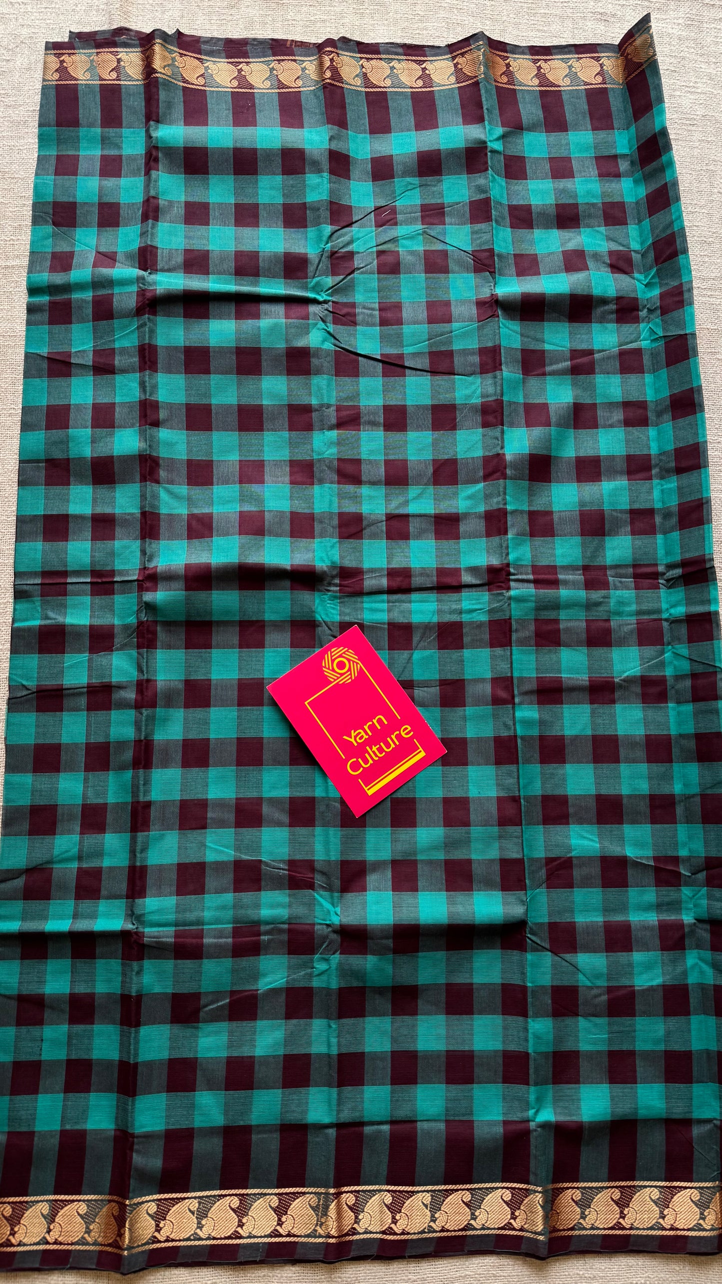 Multicolour Chettinad cotton saree with Paalum Pazhamum checks (Aqua Blue, Cyan & Brown) - YCCOTNCCFE151